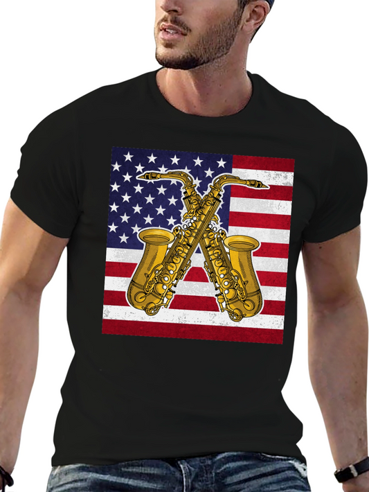 American Flag Saxophone Graphic Tee