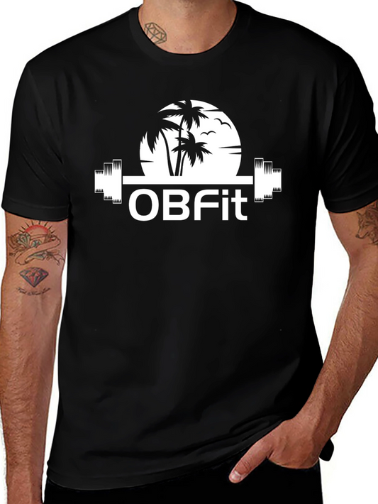 OBFit Palm Tree Barbell Black T-Shirt