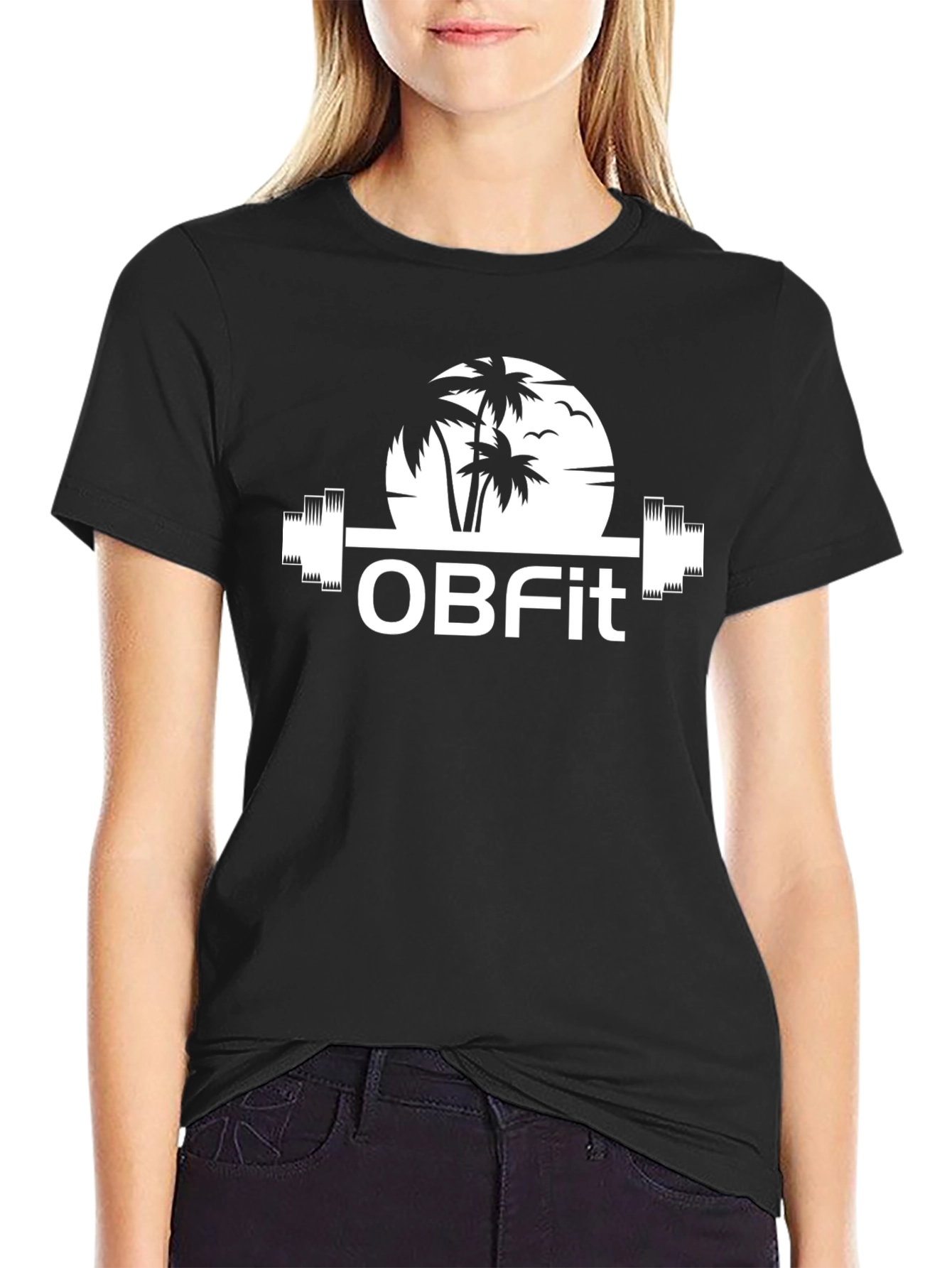OBFit Palm Tree Barbell Black T-Shirt