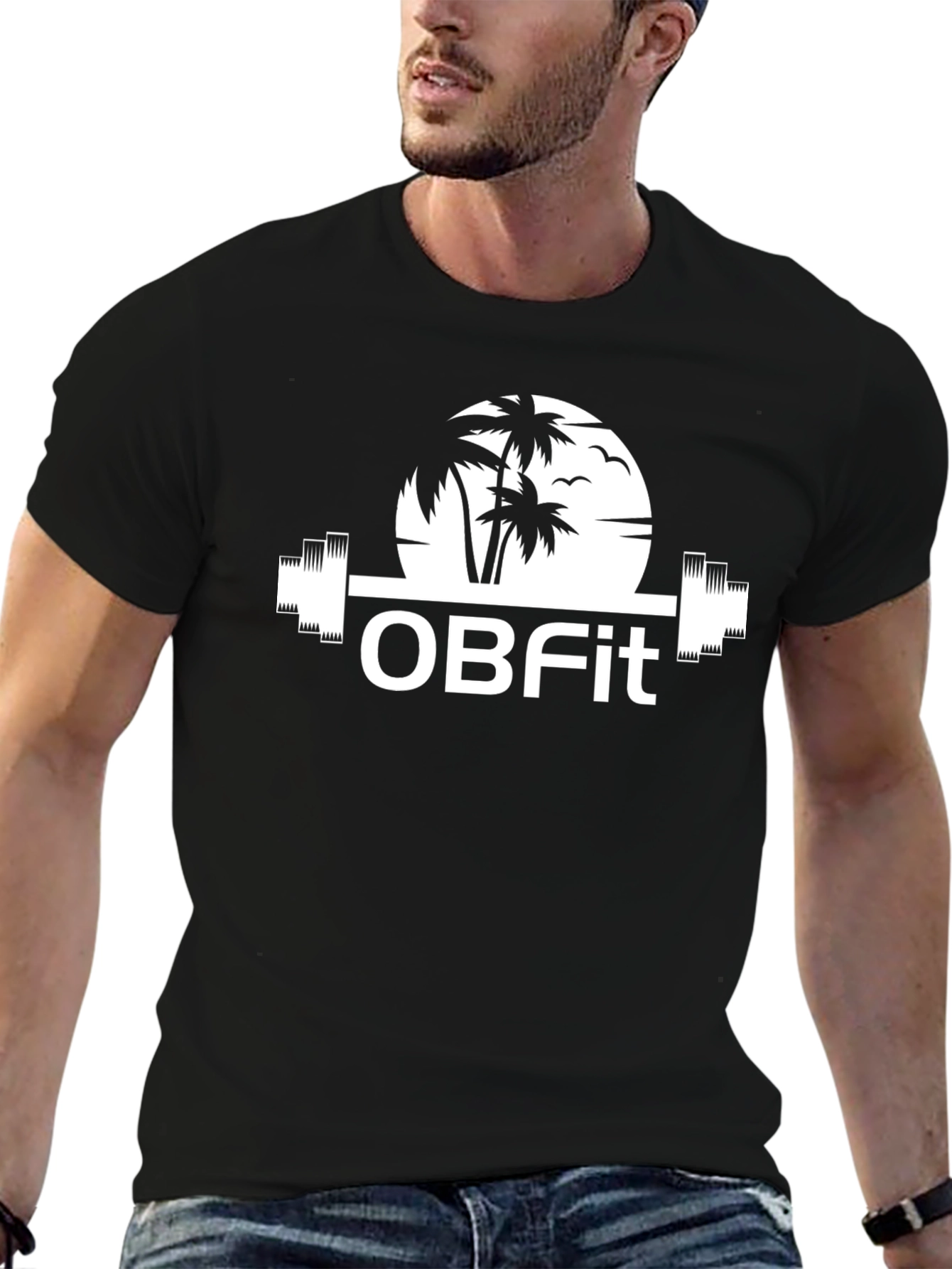 OBFit Palm Tree Barbell Black T-Shirt