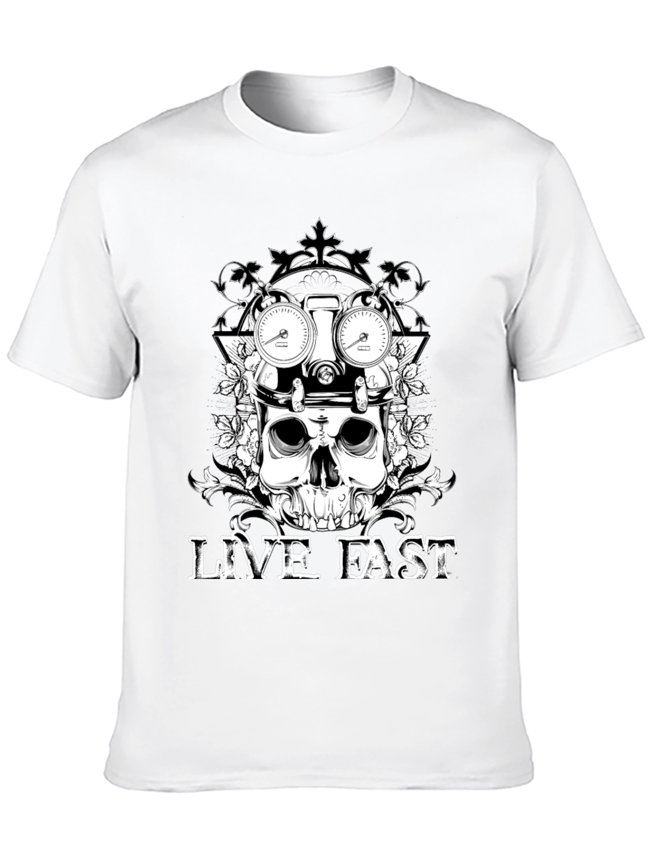 Live Fast Skull Graphic Tee - Black Cotton T-Shirt