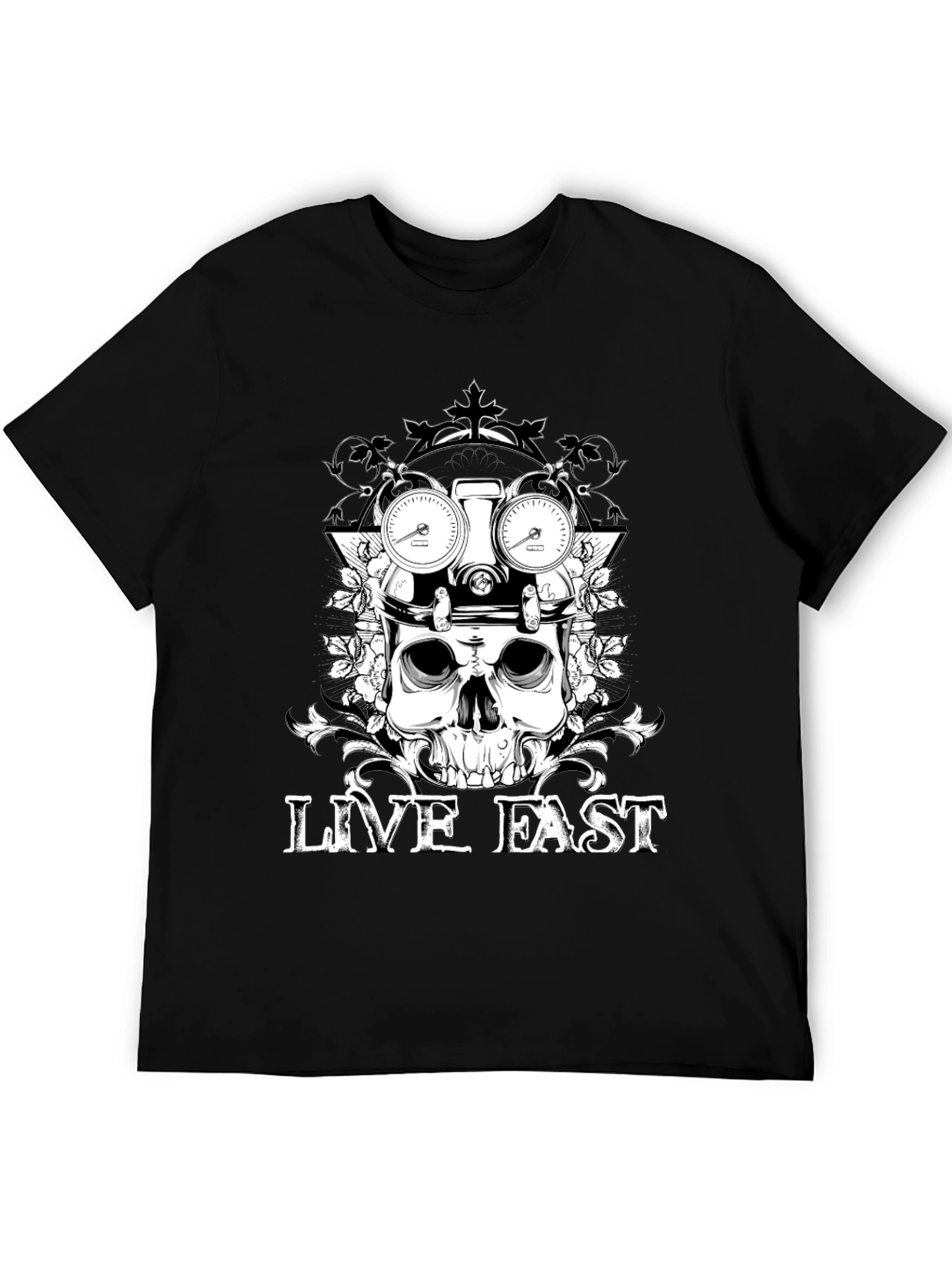 Live Fast Skull Graphic Tee - Black Cotton T-Shirt