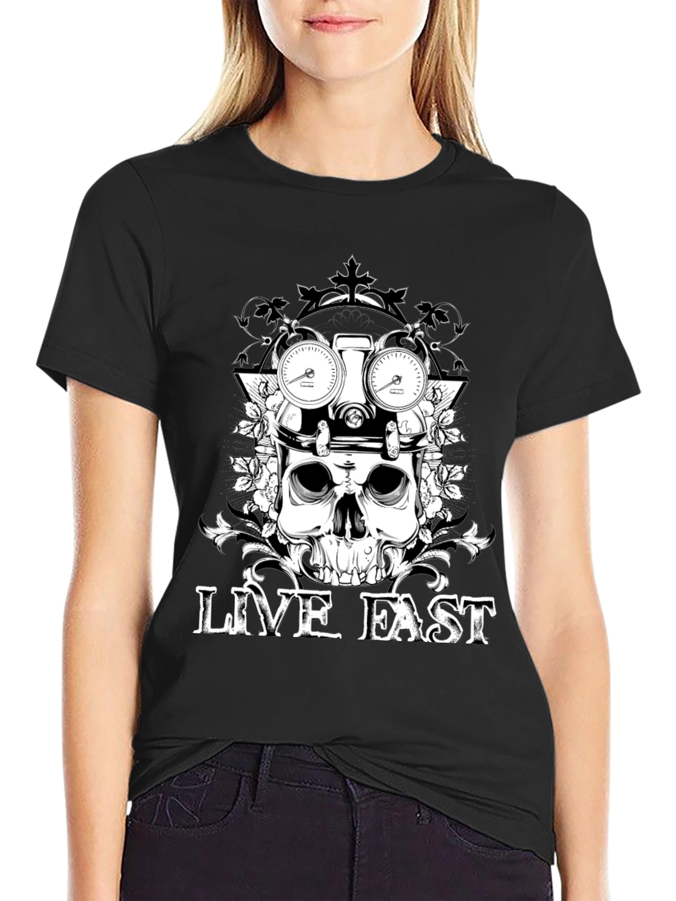 Live Fast Skull Graphic Tee - Black Cotton T-Shirt