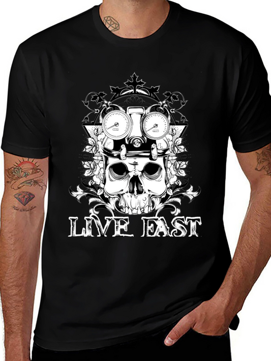 Live Fast Skull Graphic Tee - Black Cotton T-Shirt