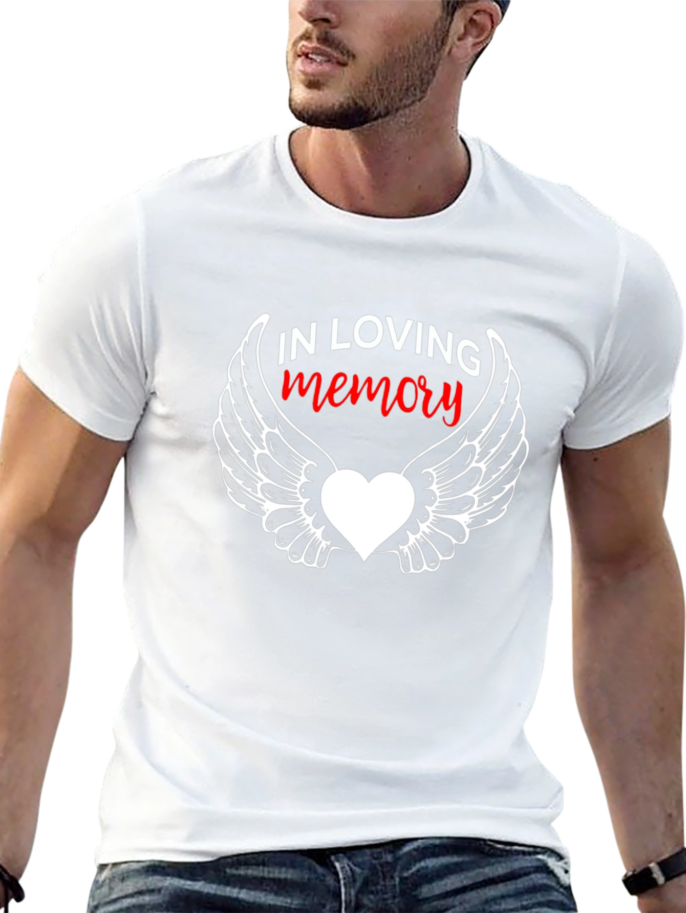 In Loving Memory Black T-Shirt with Winged Heart