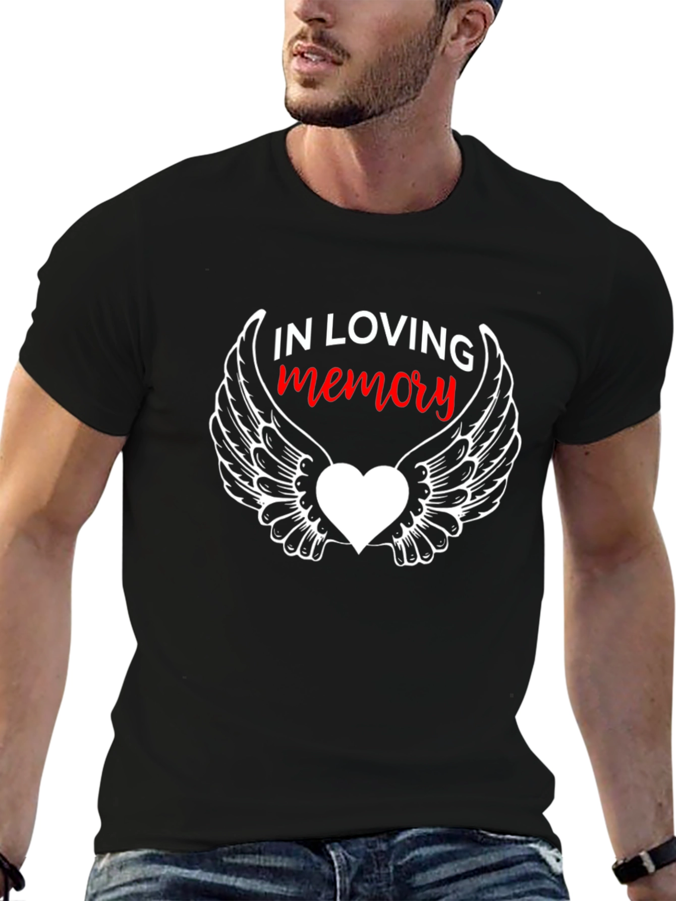 In Loving Memory Black T-Shirt with Winged Heart