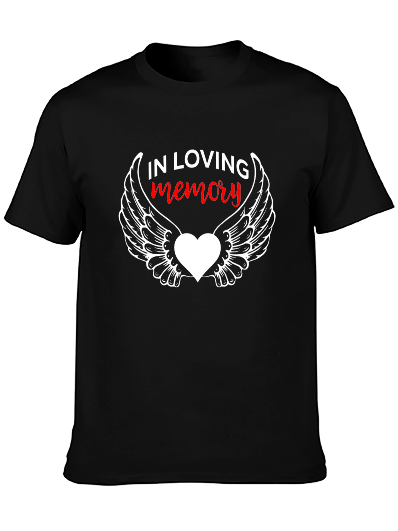 In Loving Memory Black T-Shirt with Winged Heart