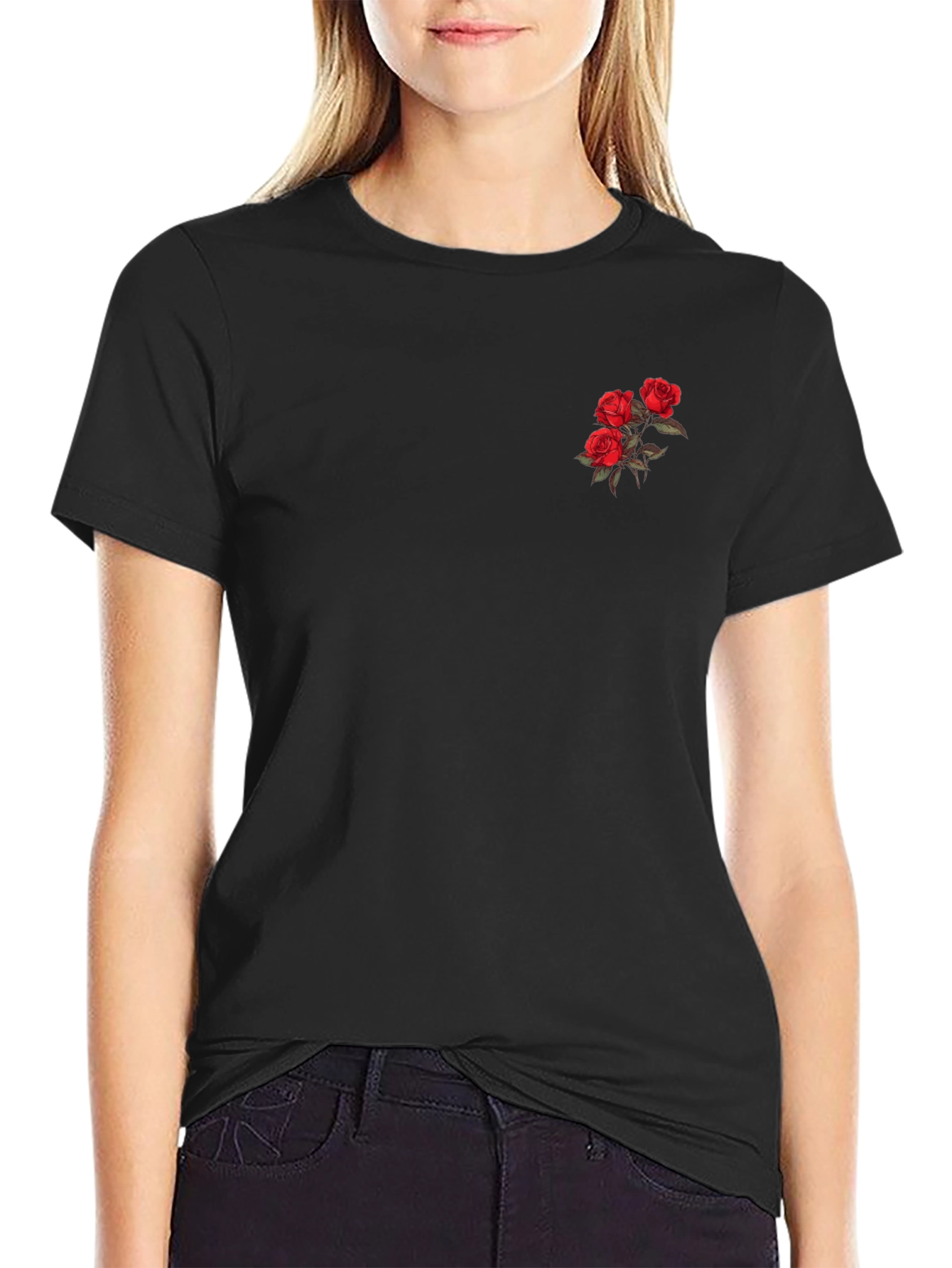 Rose Graphic Black Tee - Stylish Casual Wear