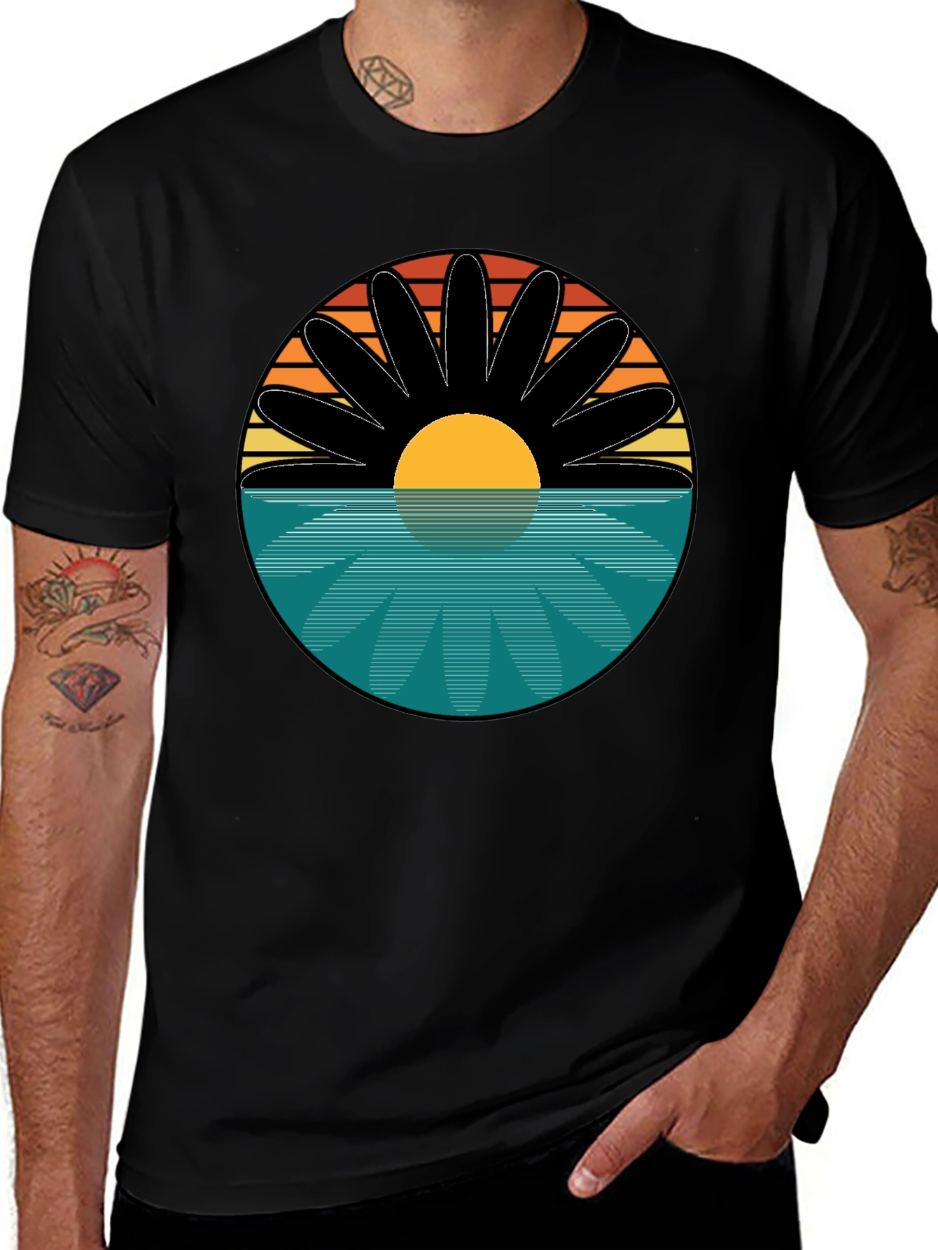Sunset Flower Graphic T-Shirt - Retro Style Tee