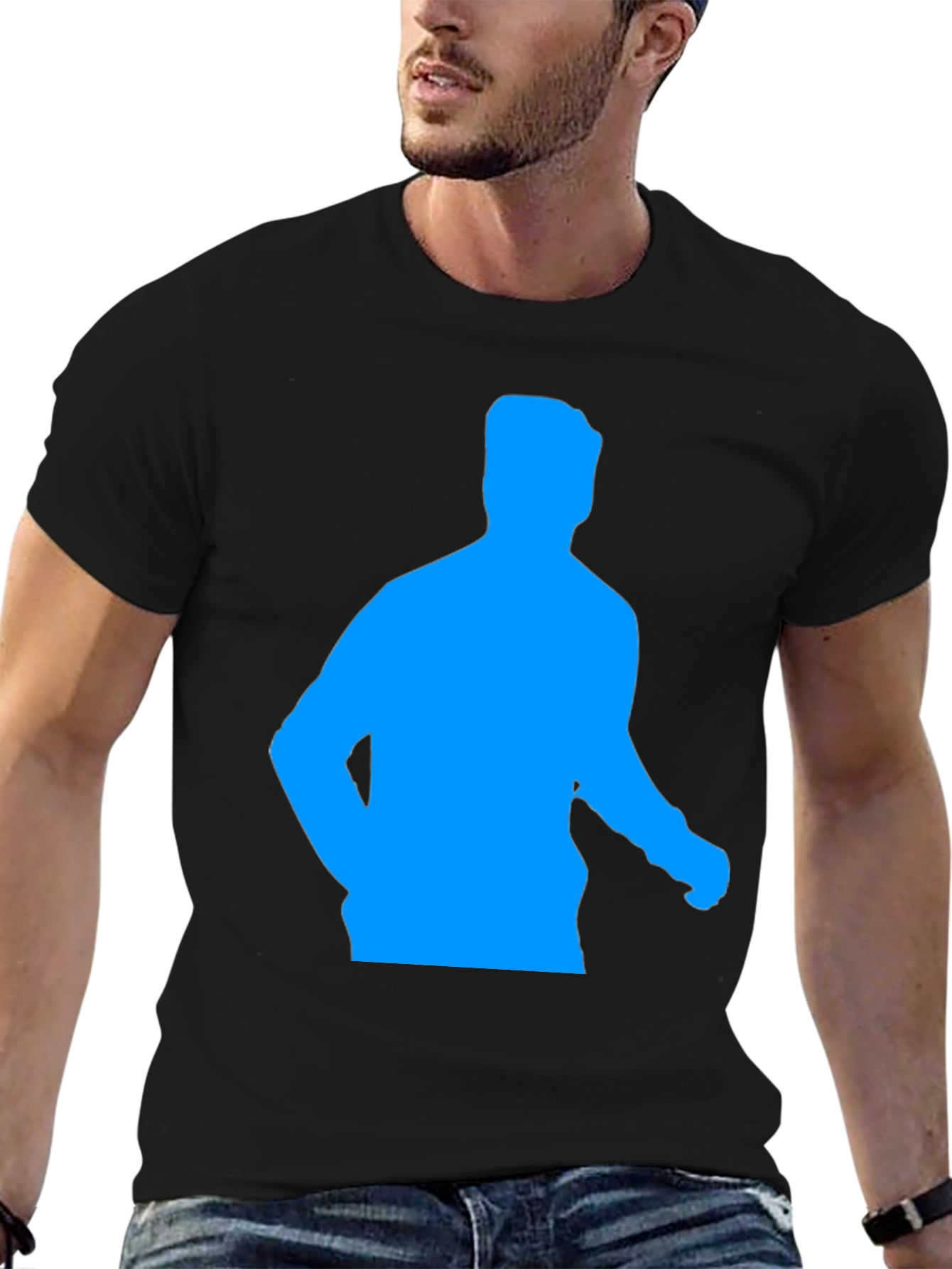 Cool Black T-Shirt with Blue Silhouette Graphic