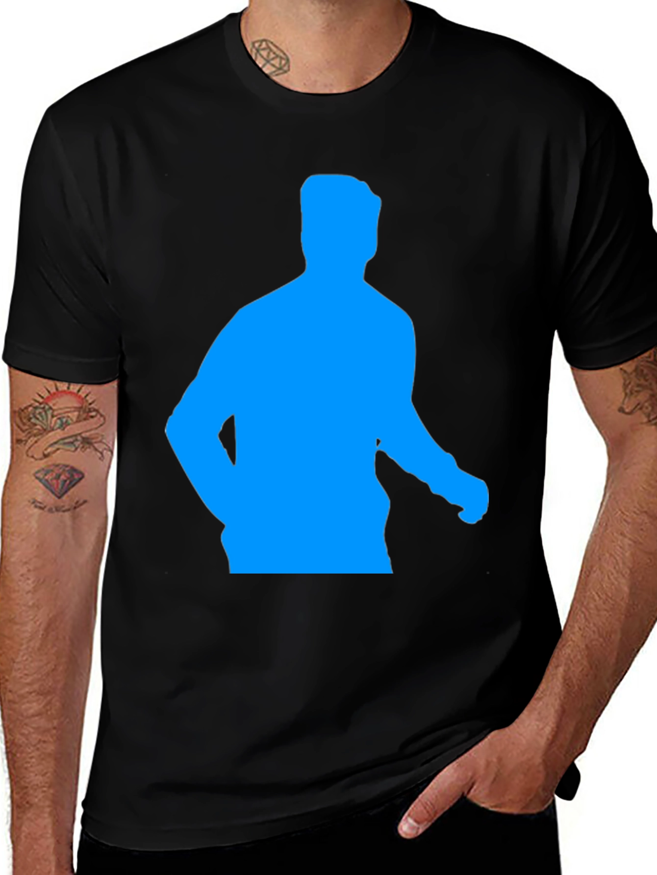 Cool Black T-Shirt with Blue Silhouette Graphic