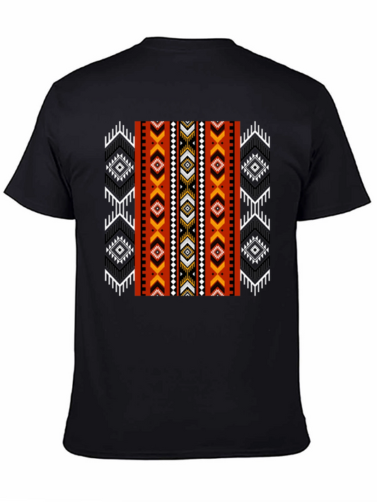 Tribal Pattern Black Tee - Stylish Geometric Design
