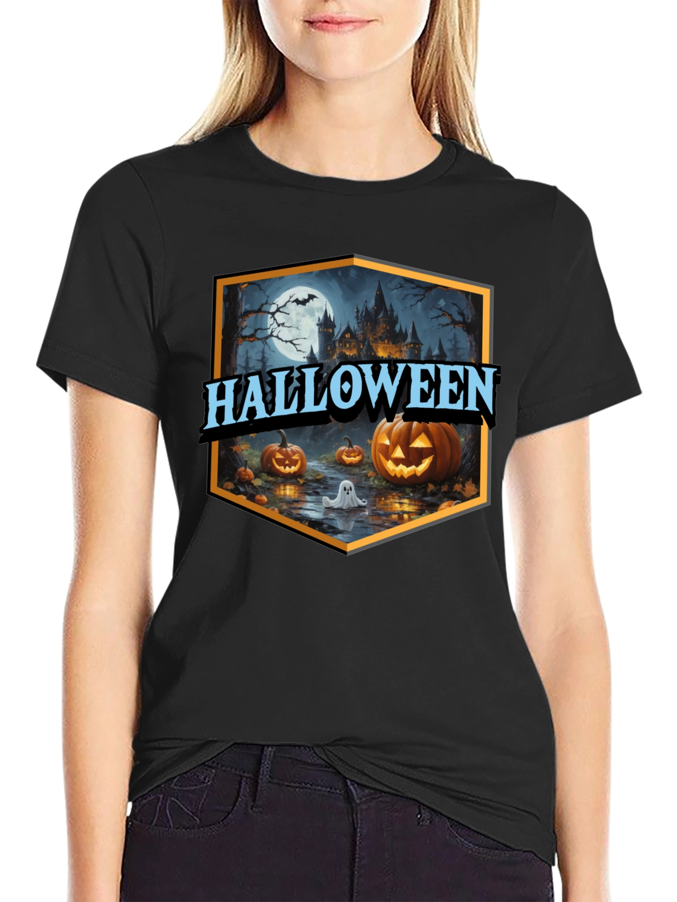 Halloween T-Shirt Spooky Castle Pumpkin Tee