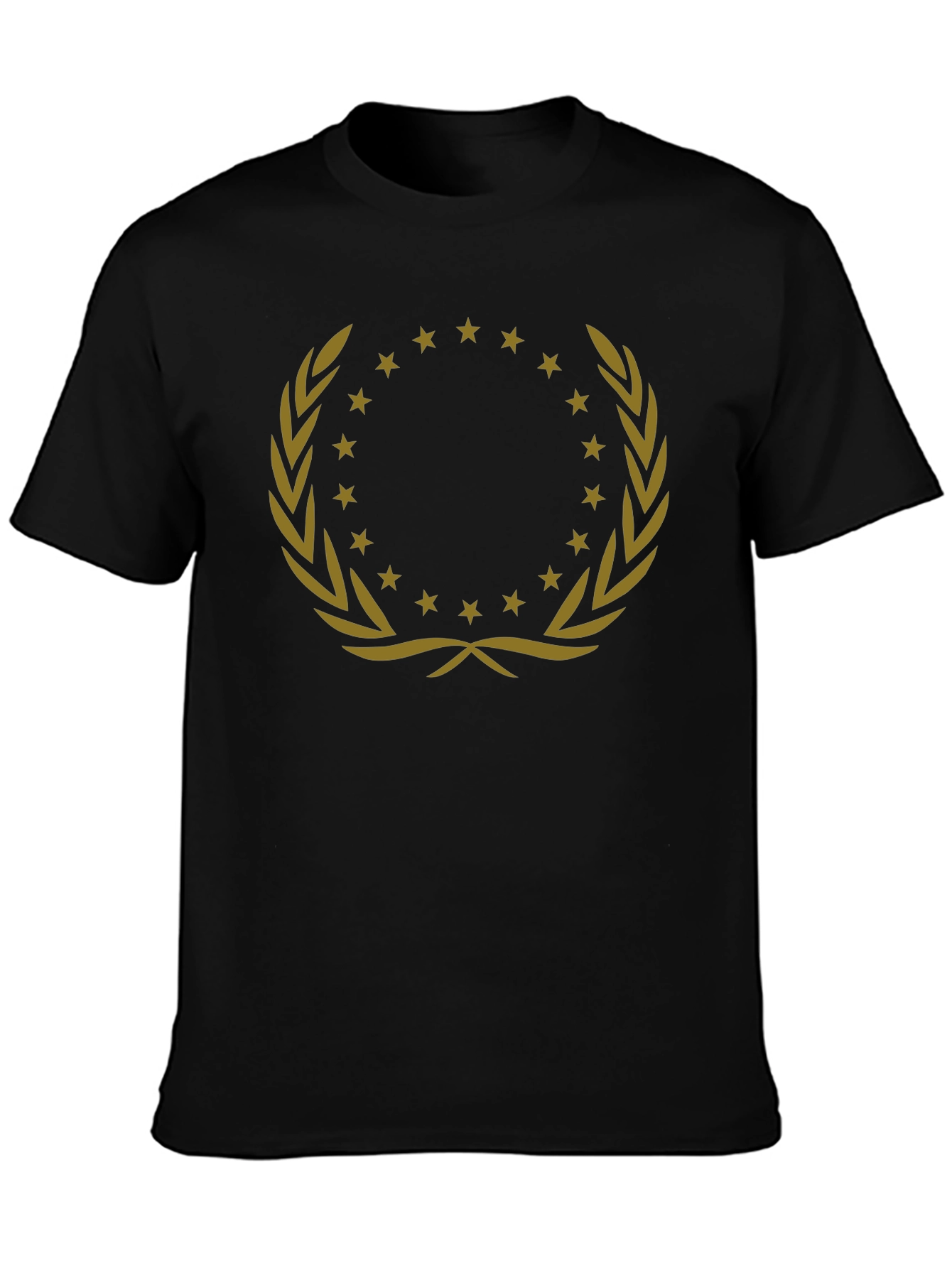Elegant Black T-Shirt with Gold Wreath Design