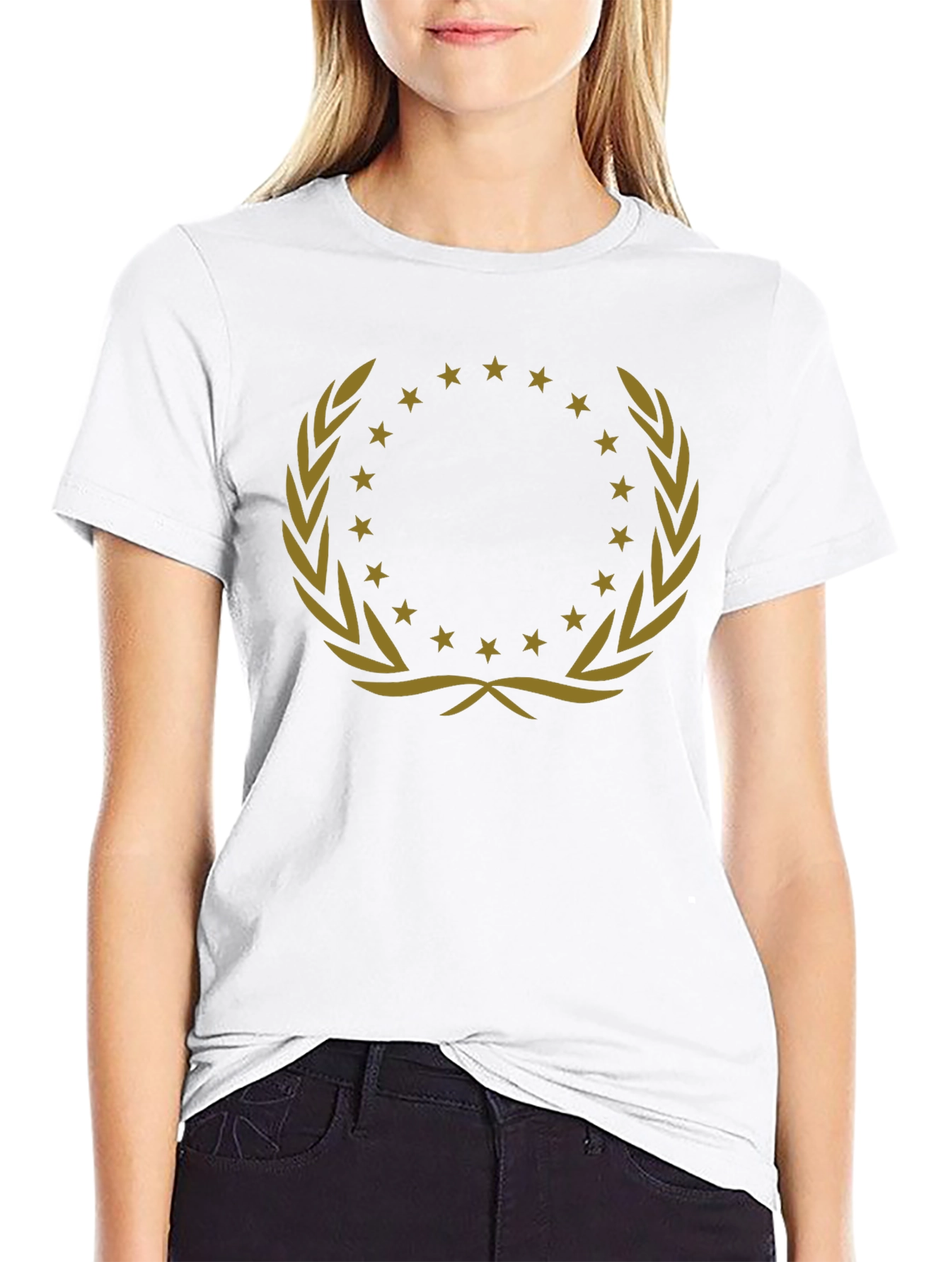 Elegant Black T-Shirt with Gold Wreath Design