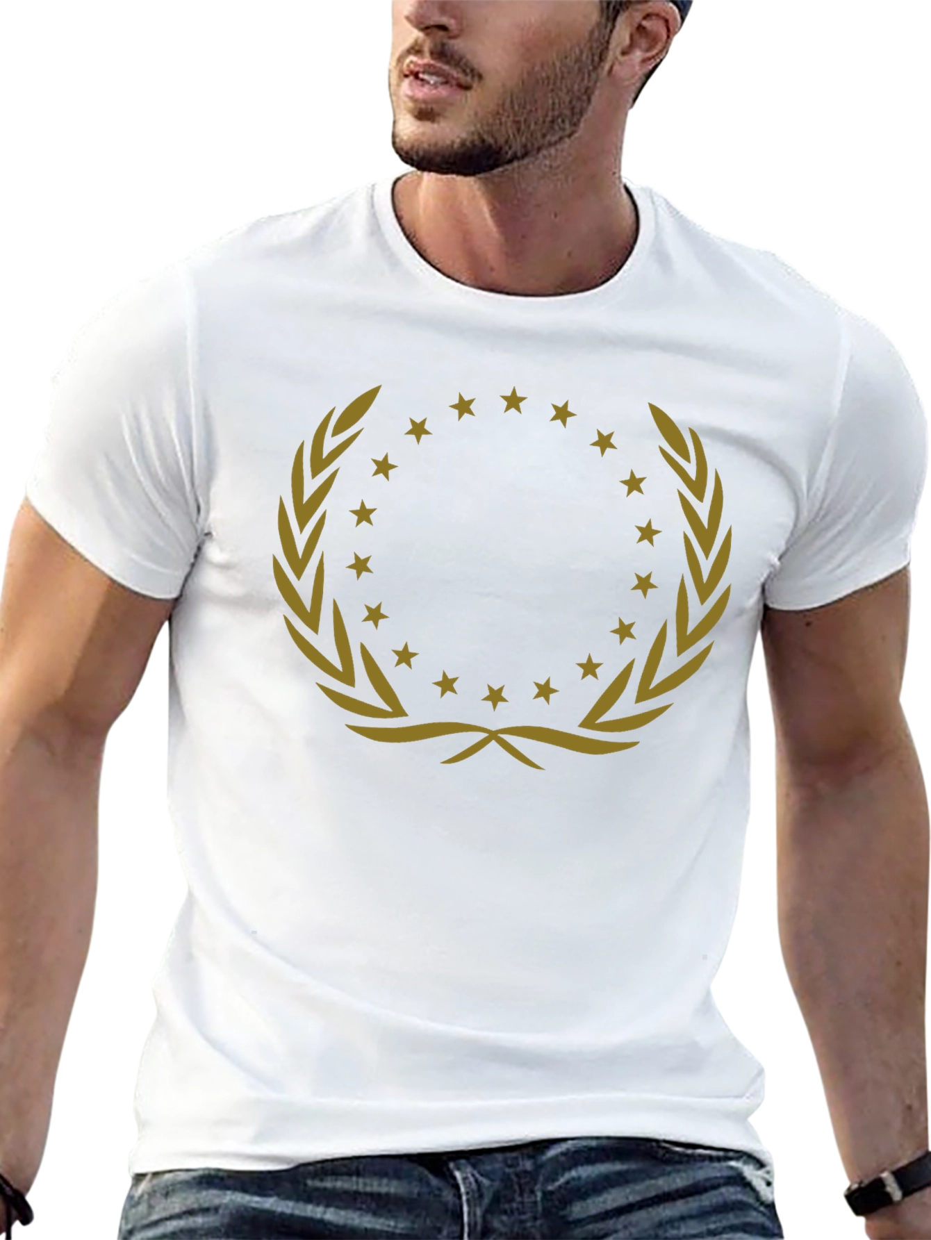 Elegant Black T-Shirt with Gold Wreath Design