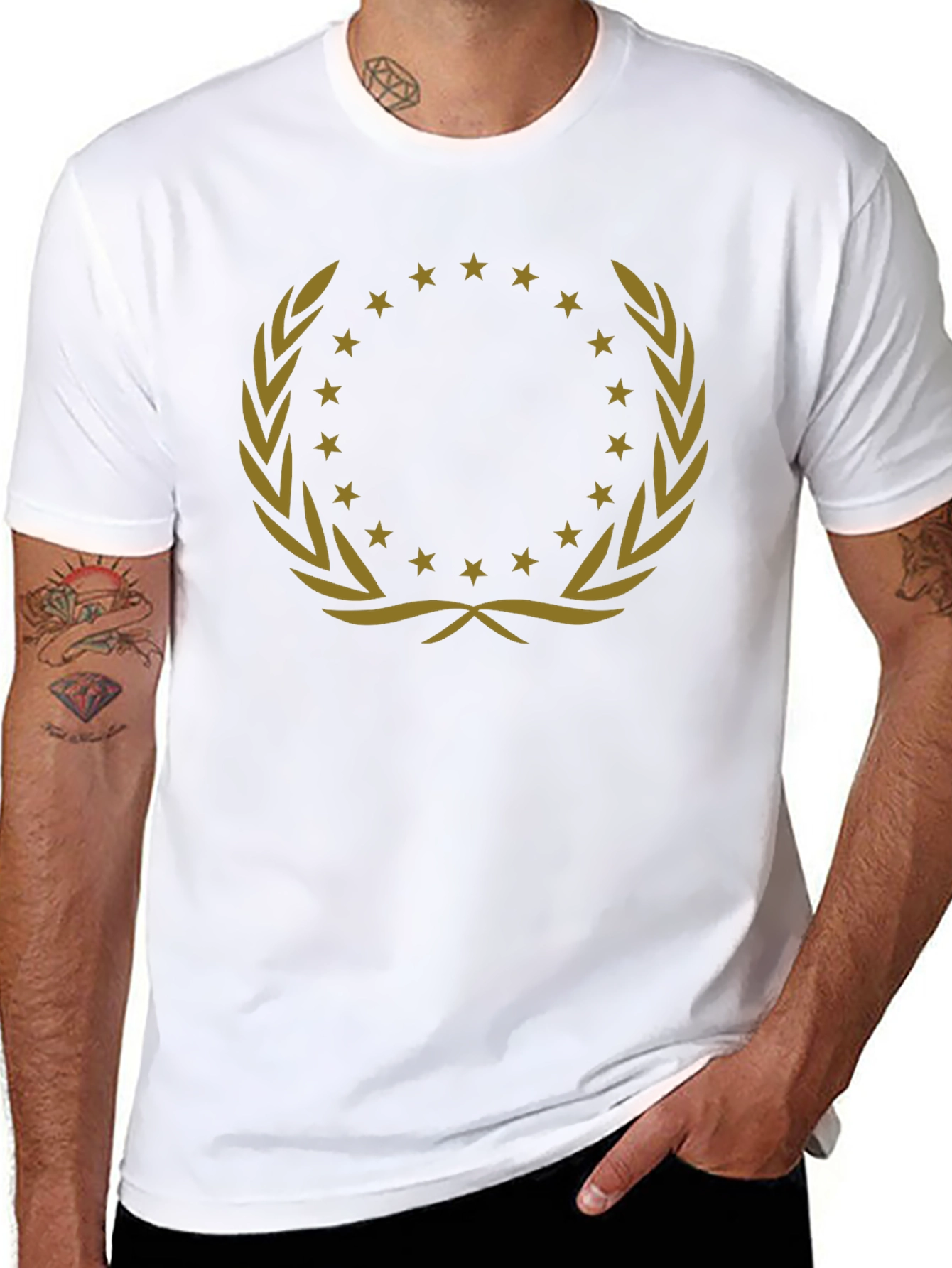 Elegant Black T-Shirt with Gold Wreath Design