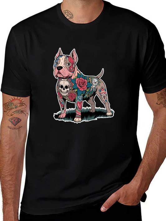 Tattooed Pitbull Dog Graphic Tee - Unique Design