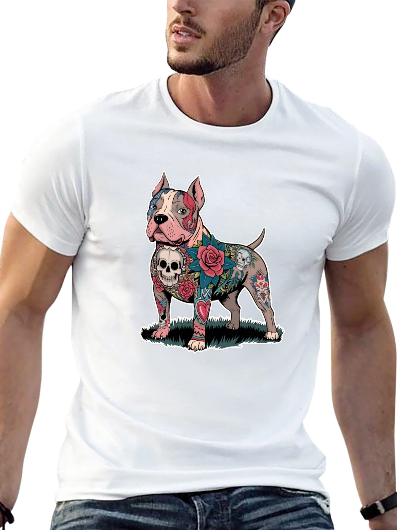 Tattooed Pitbull Dog Graphic Tee - Unique Design