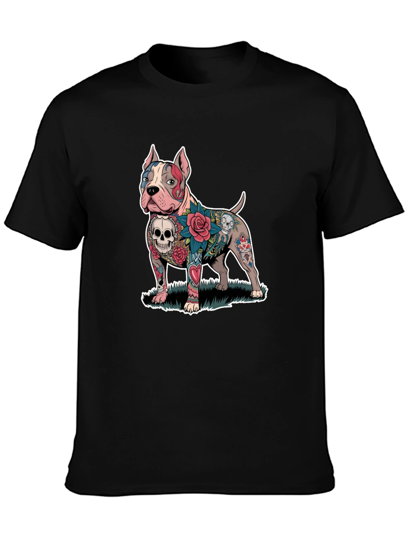 Tattooed Pitbull Dog Graphic Tee - Unique Design