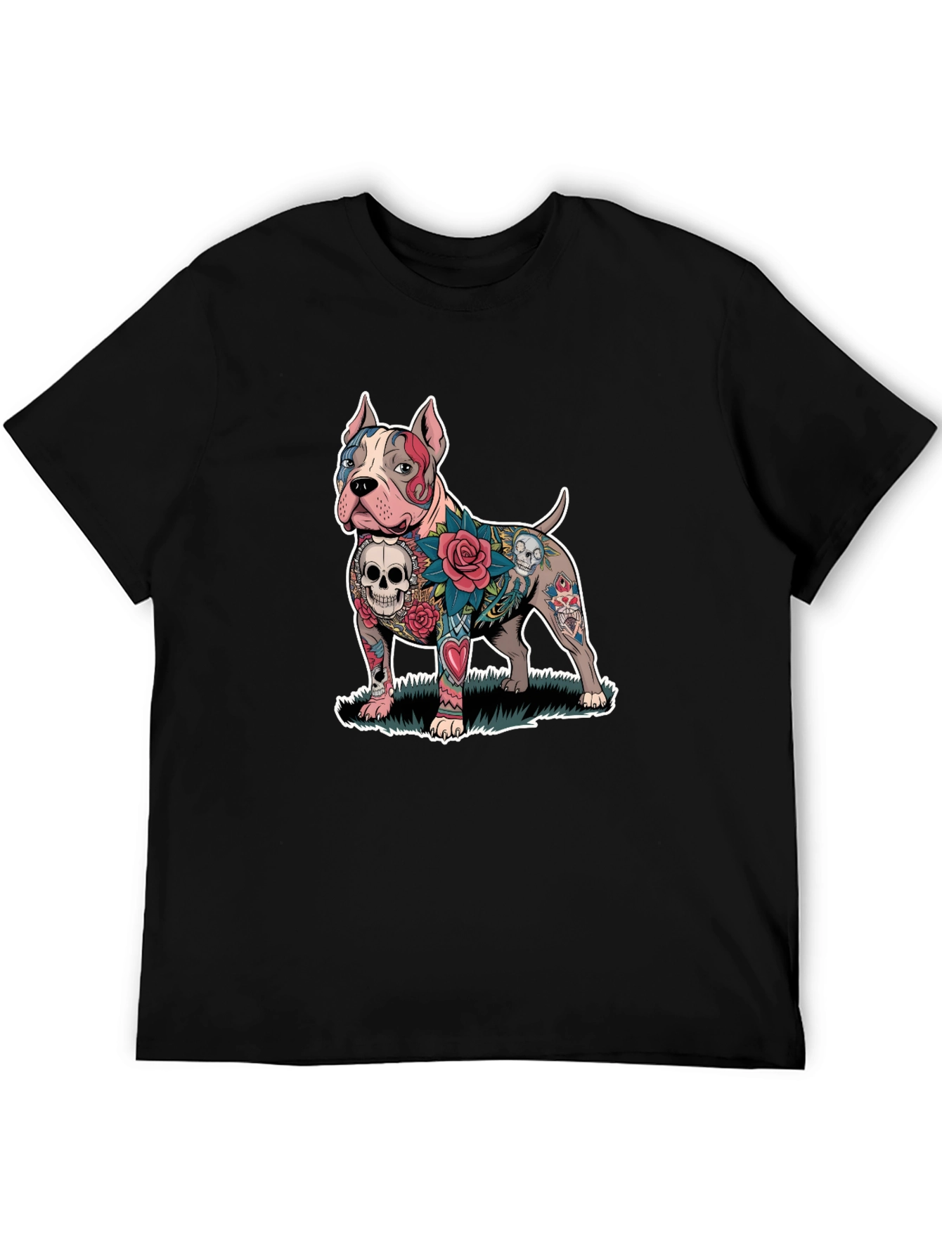 Tattooed Pitbull Dog Graphic Tee - Unique Design