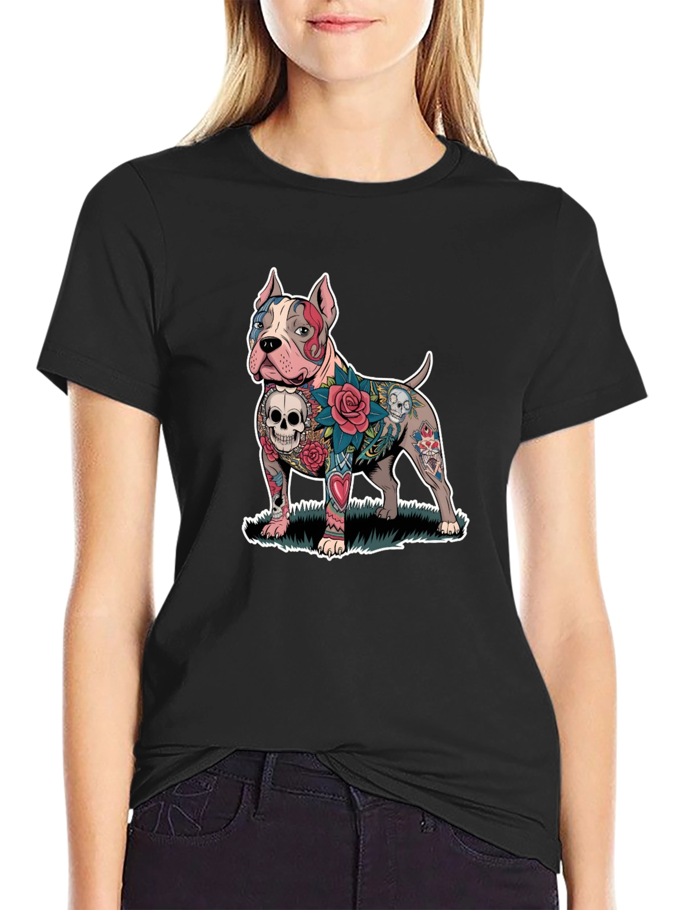 Tattooed Pitbull Dog Graphic Tee - Unique Design
