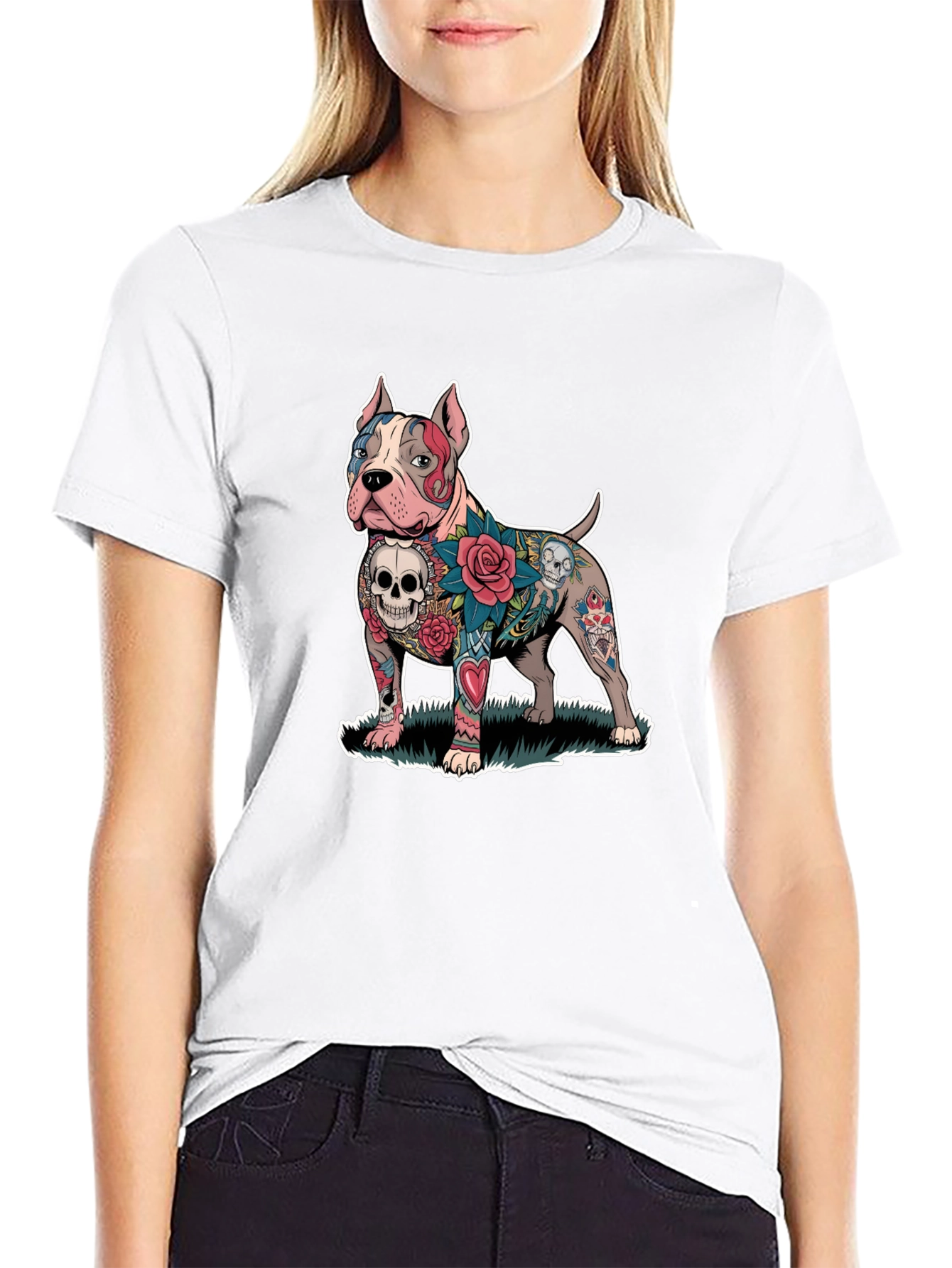 Tattooed Pitbull Dog Graphic Tee - Unique Design