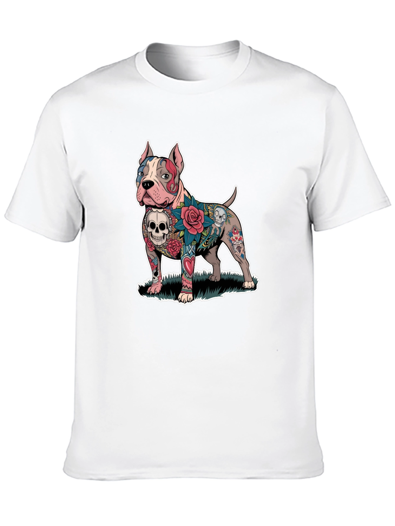 Tattooed Pitbull Dog Graphic Tee - Unique Design