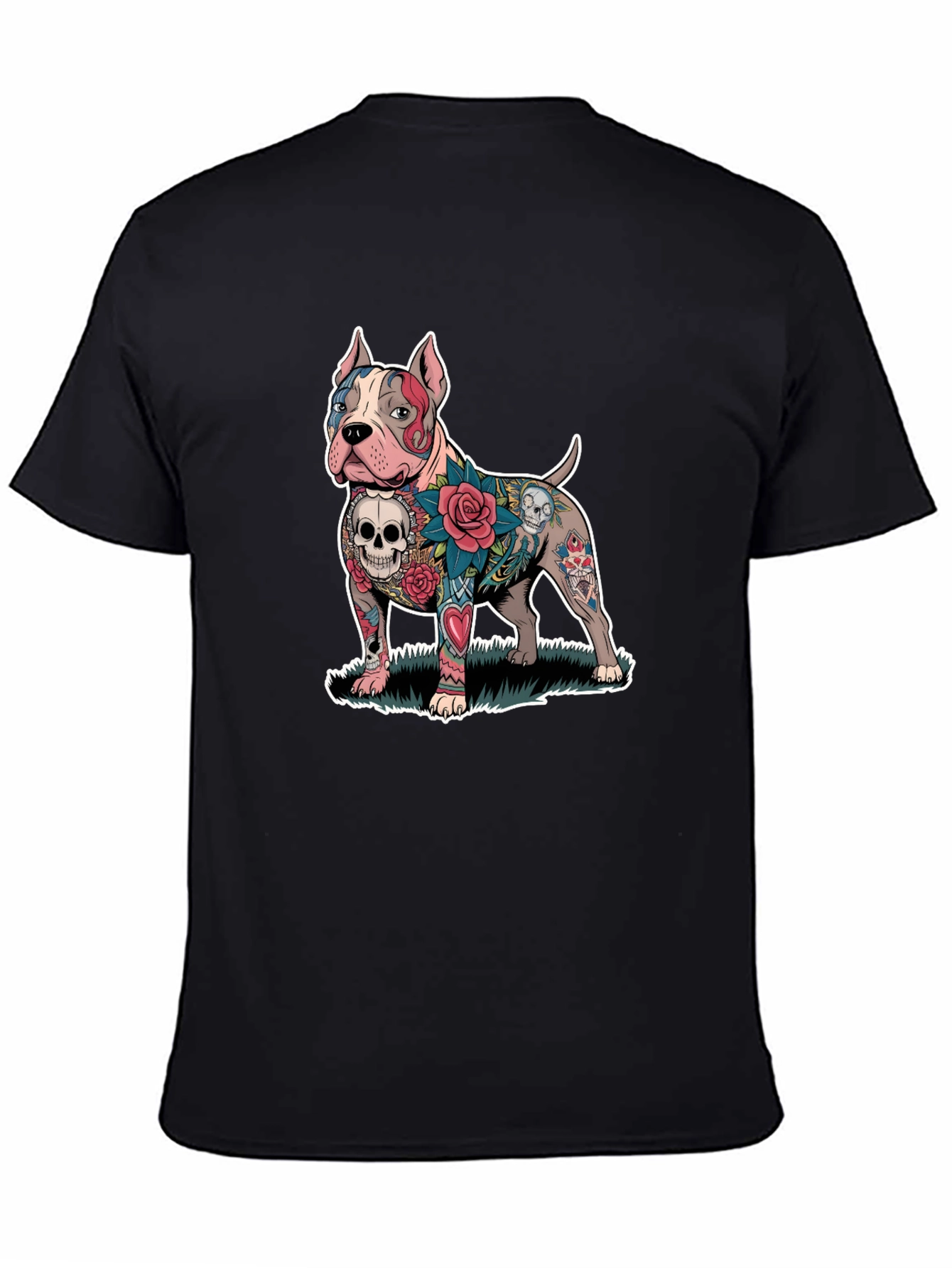 Tattooed Pitbull Dog Graphic Tee - Unique Design