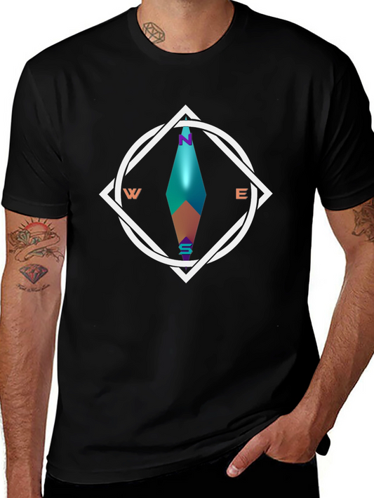 Geometric Compass Graphic Tee - Stylish Black T-Shirt