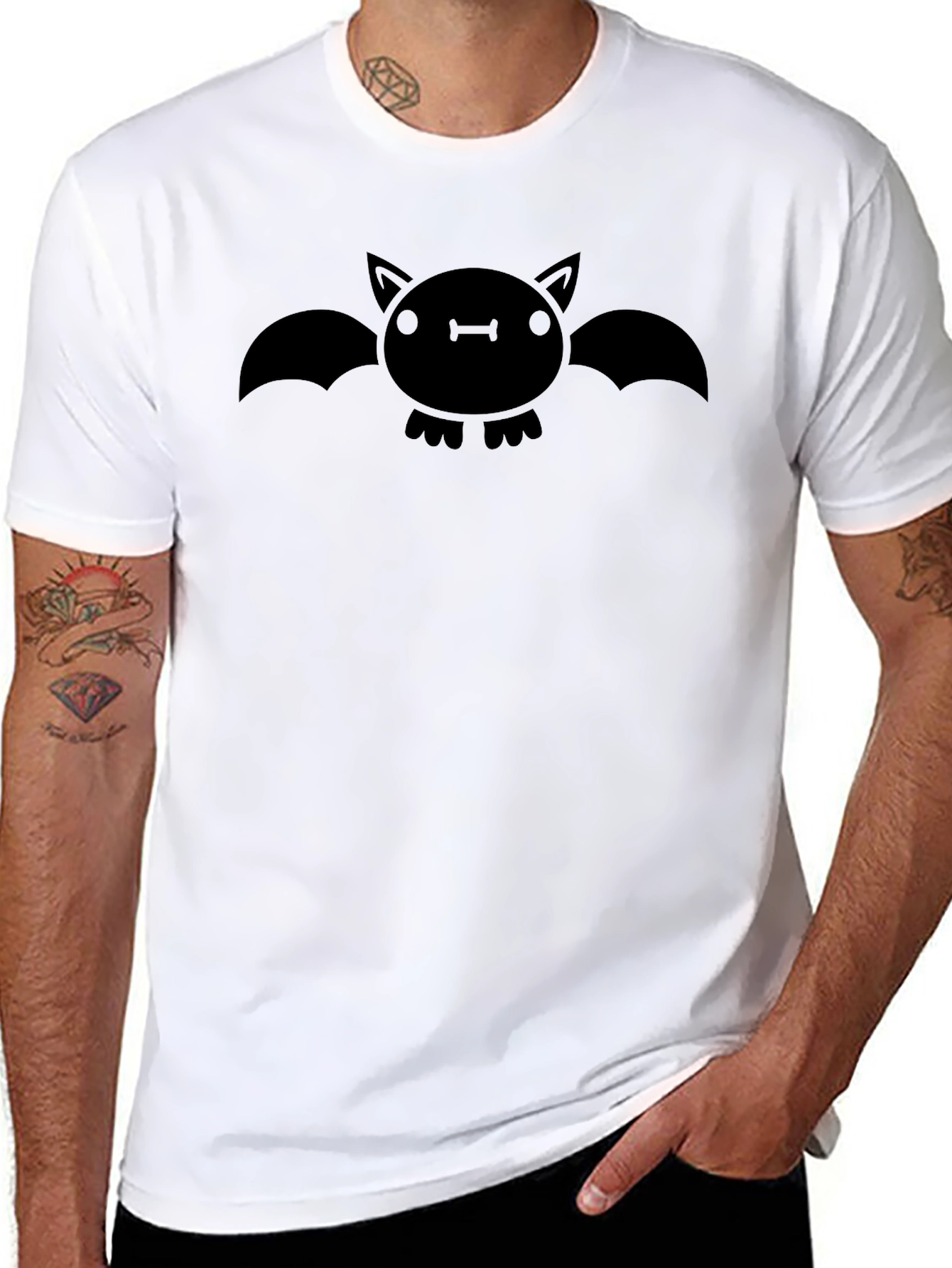 Cute Bat Graphic T-Shirt - Black