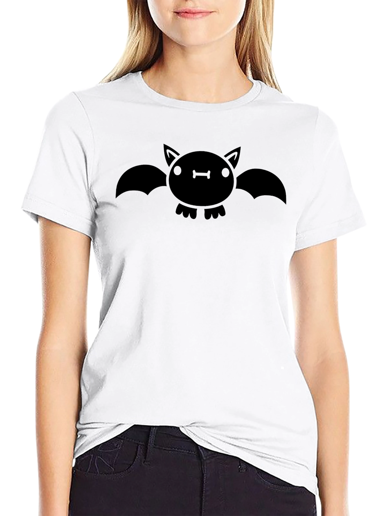 Cute Bat Graphic T-Shirt - Black