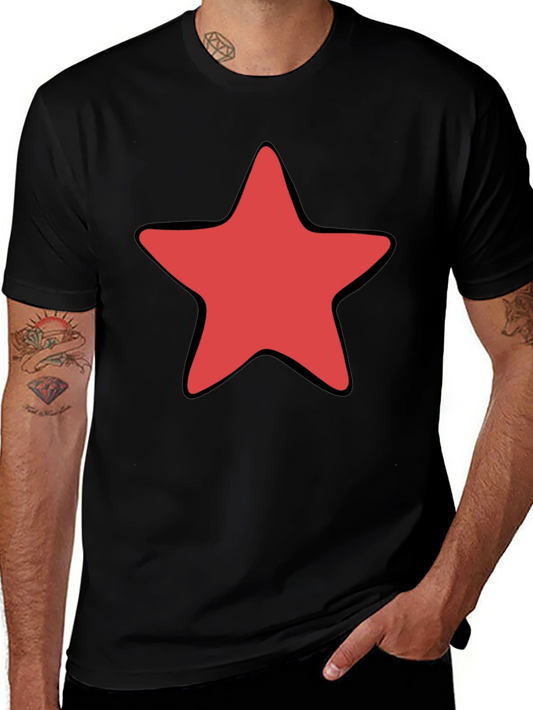 Bold Red Star Graphic Tee - Classic Black Cotton Shirt