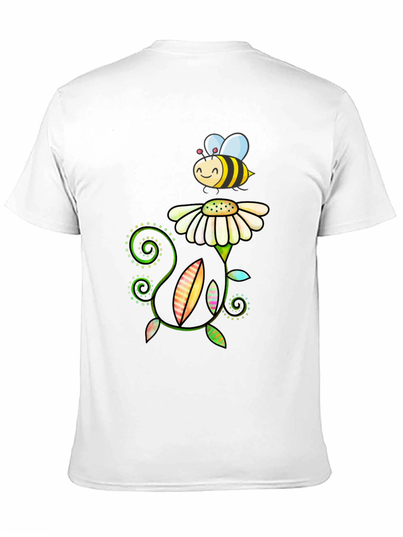 Bee and Flower Graphic Tee - Black Cotton T-Shirt
