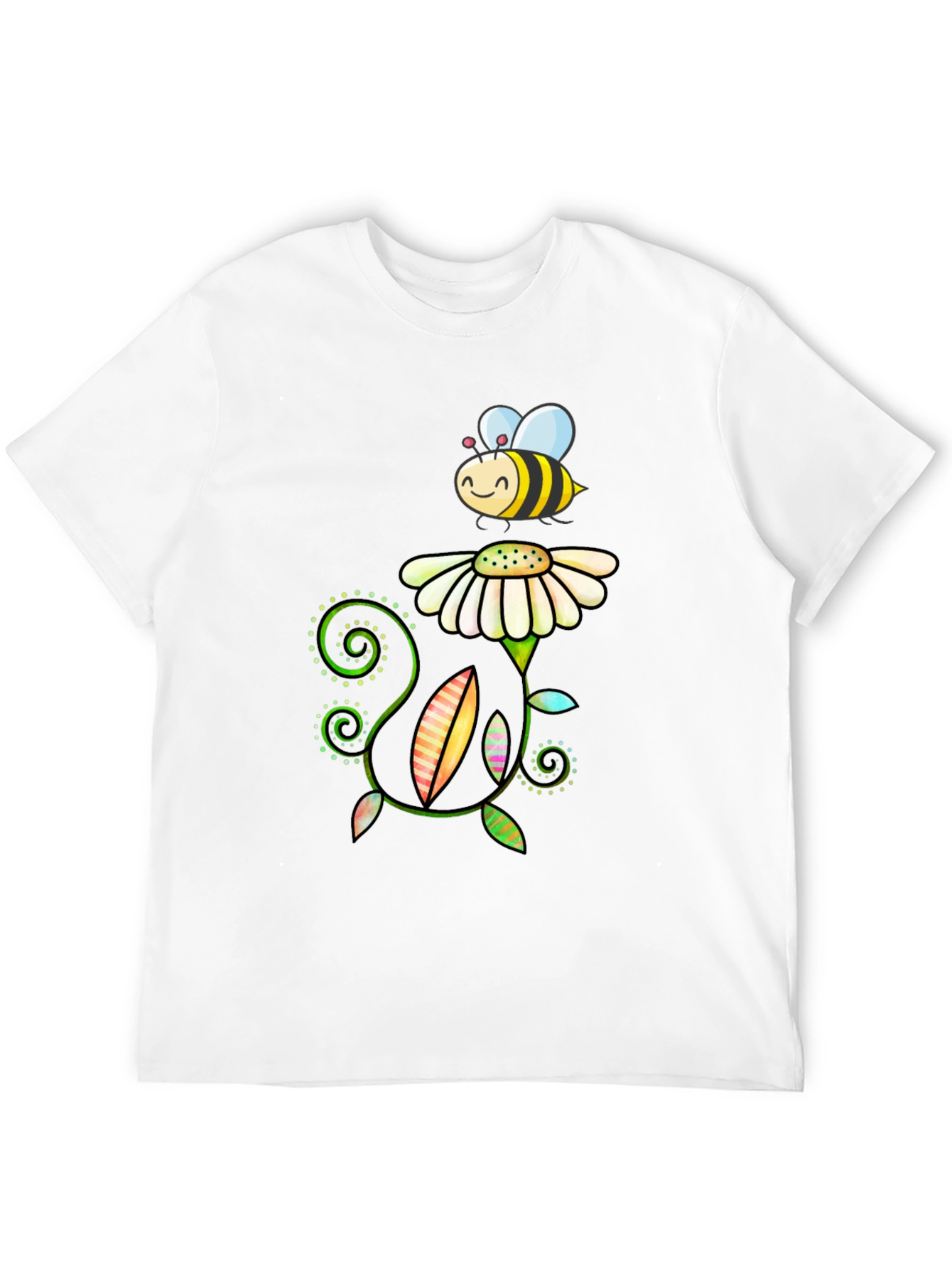 Bee and Flower Graphic Tee - Black Cotton T-Shirt