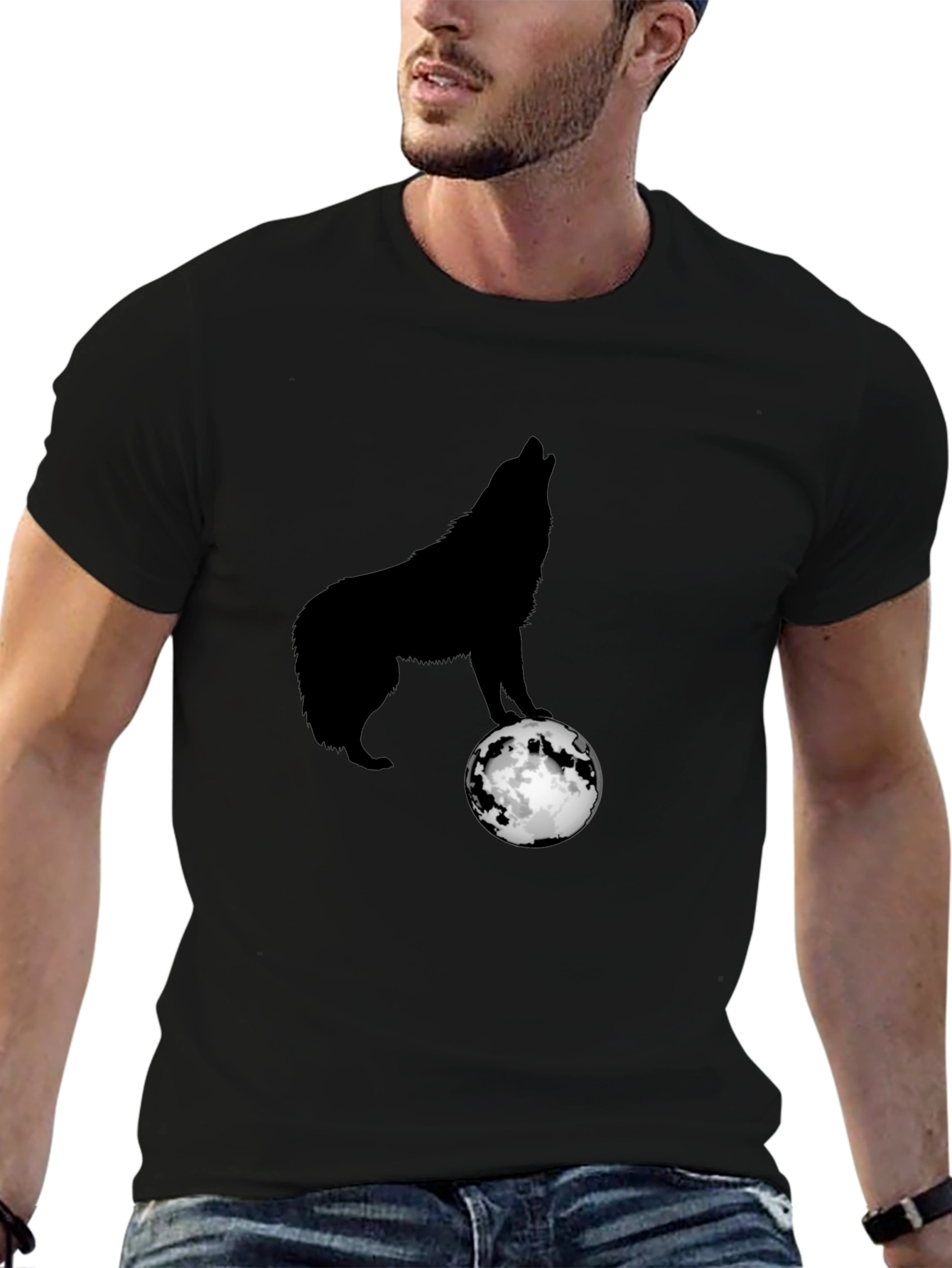 Wolf Howling at Moon Graphic T-Shirt - Black