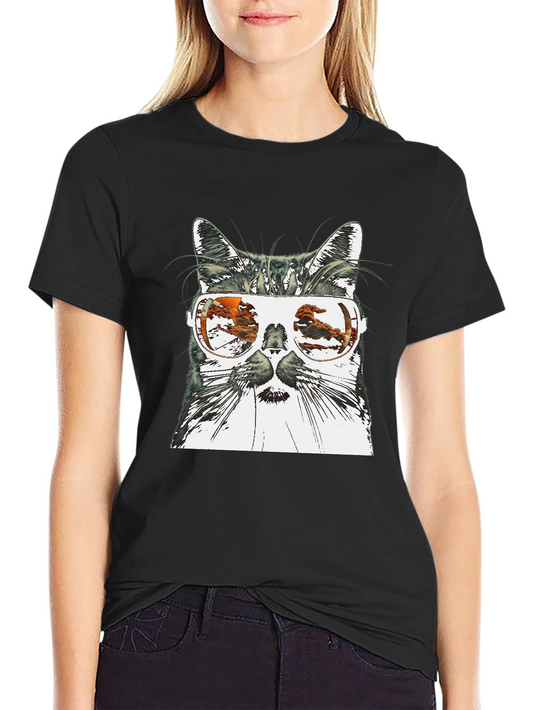 Cool Cat Sunglasses Graphic Tee - Black