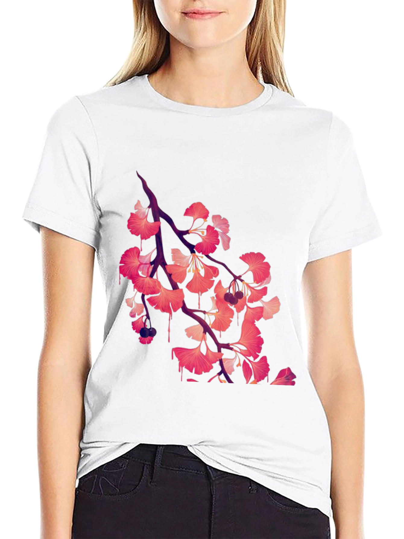 Gingko Leaf Graphic Black Tee