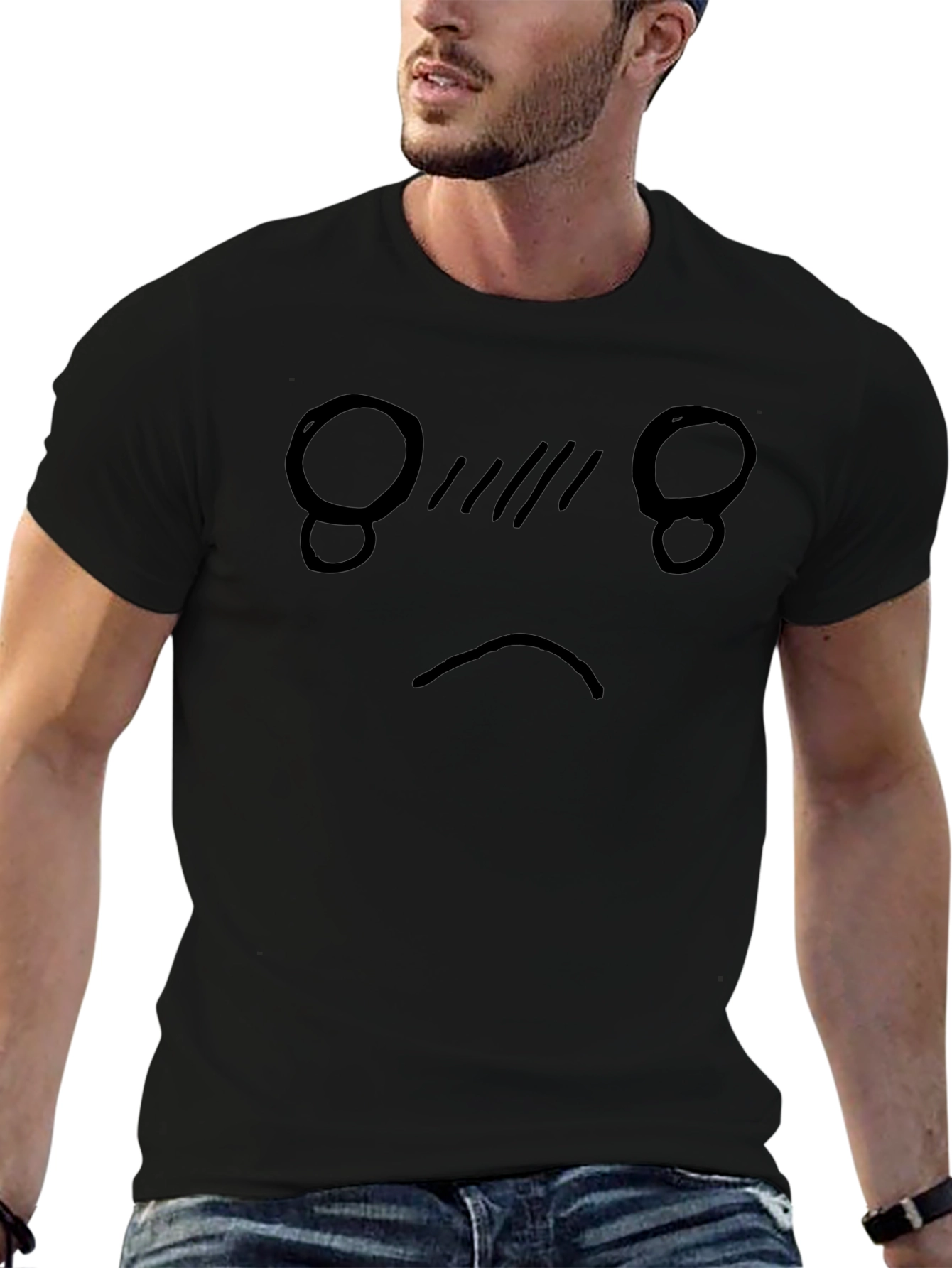 Sad Face Graphic Tee - Black Cotton Blend