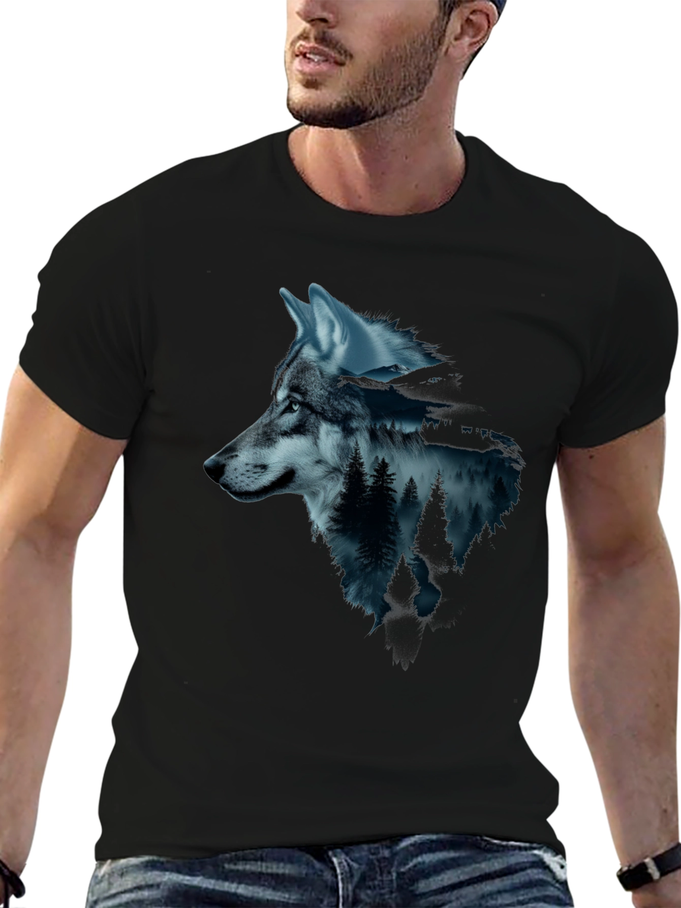 Wolf & Forest Graphic Tee - Black