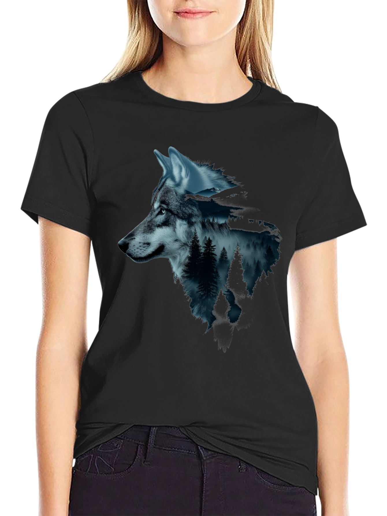 Wolf & Forest Graphic Tee - Black