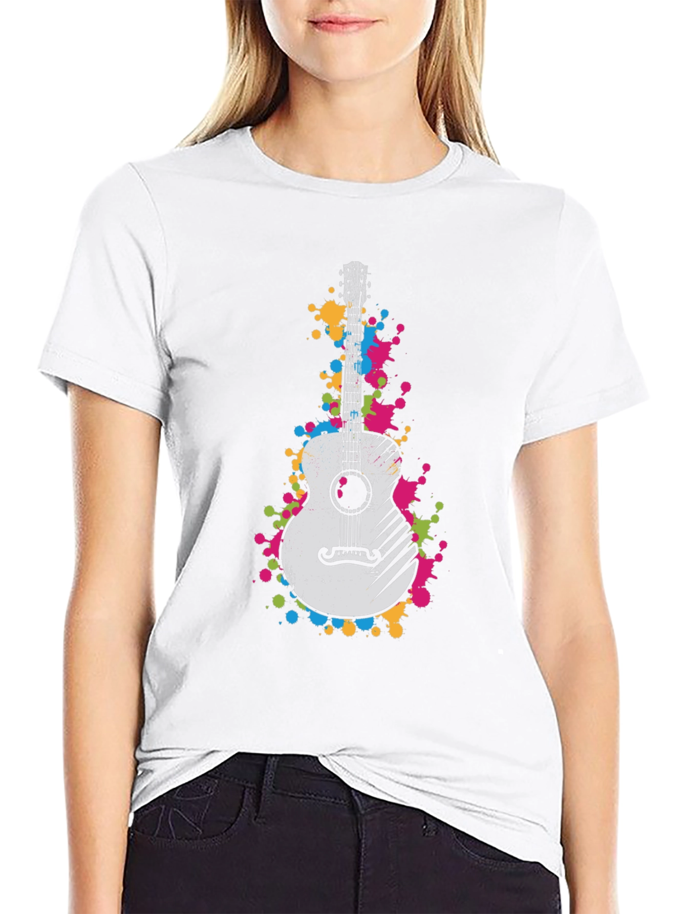 Guitar Splatter Graphic Black T-Shirt