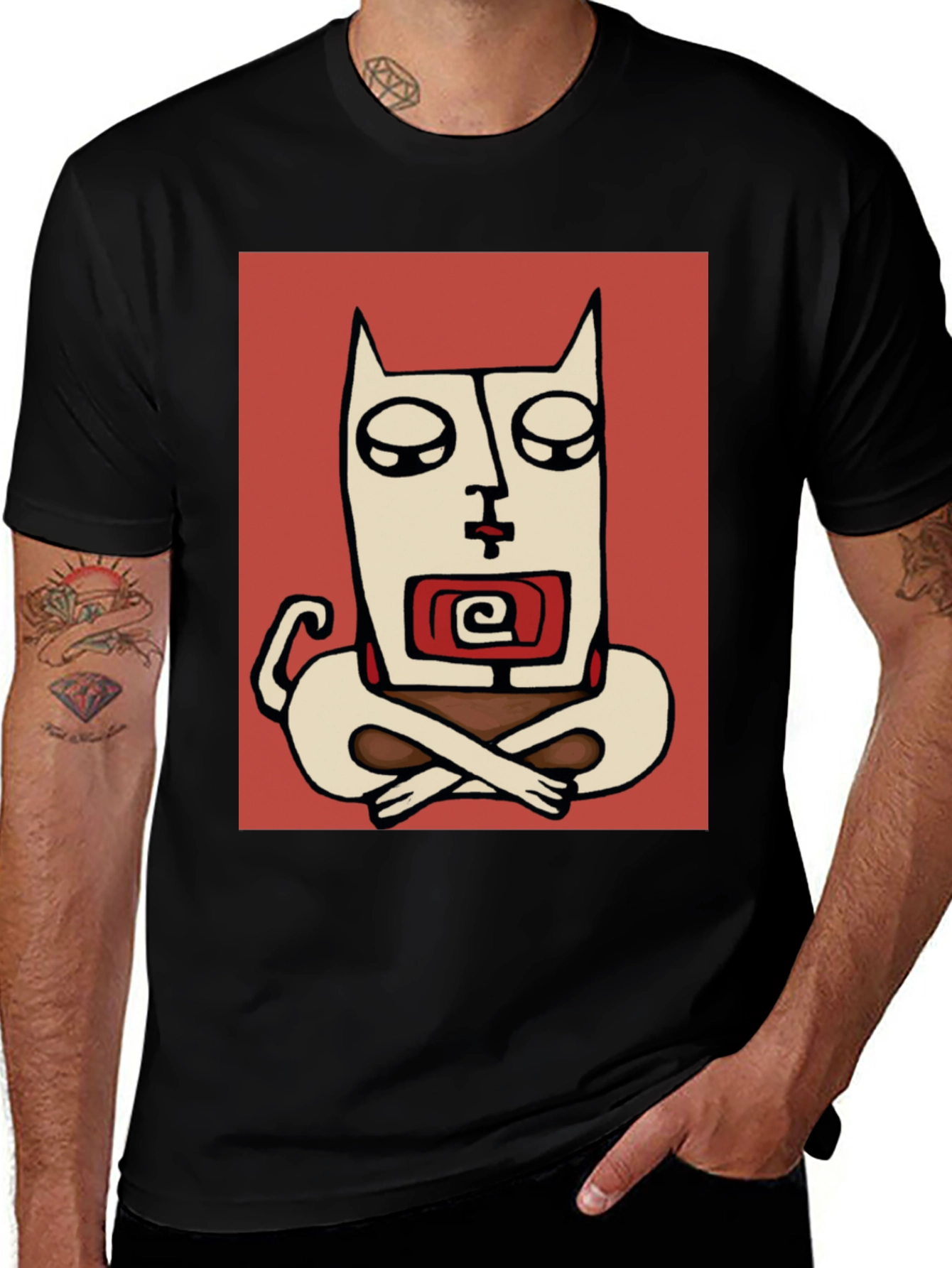 Abstract Meditating Cat Graphic Tee