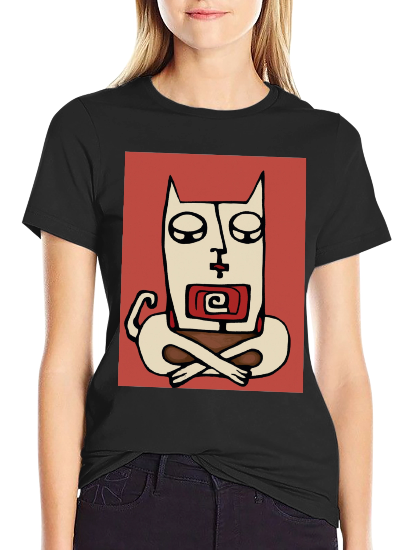Abstract Meditating Cat Graphic Tee