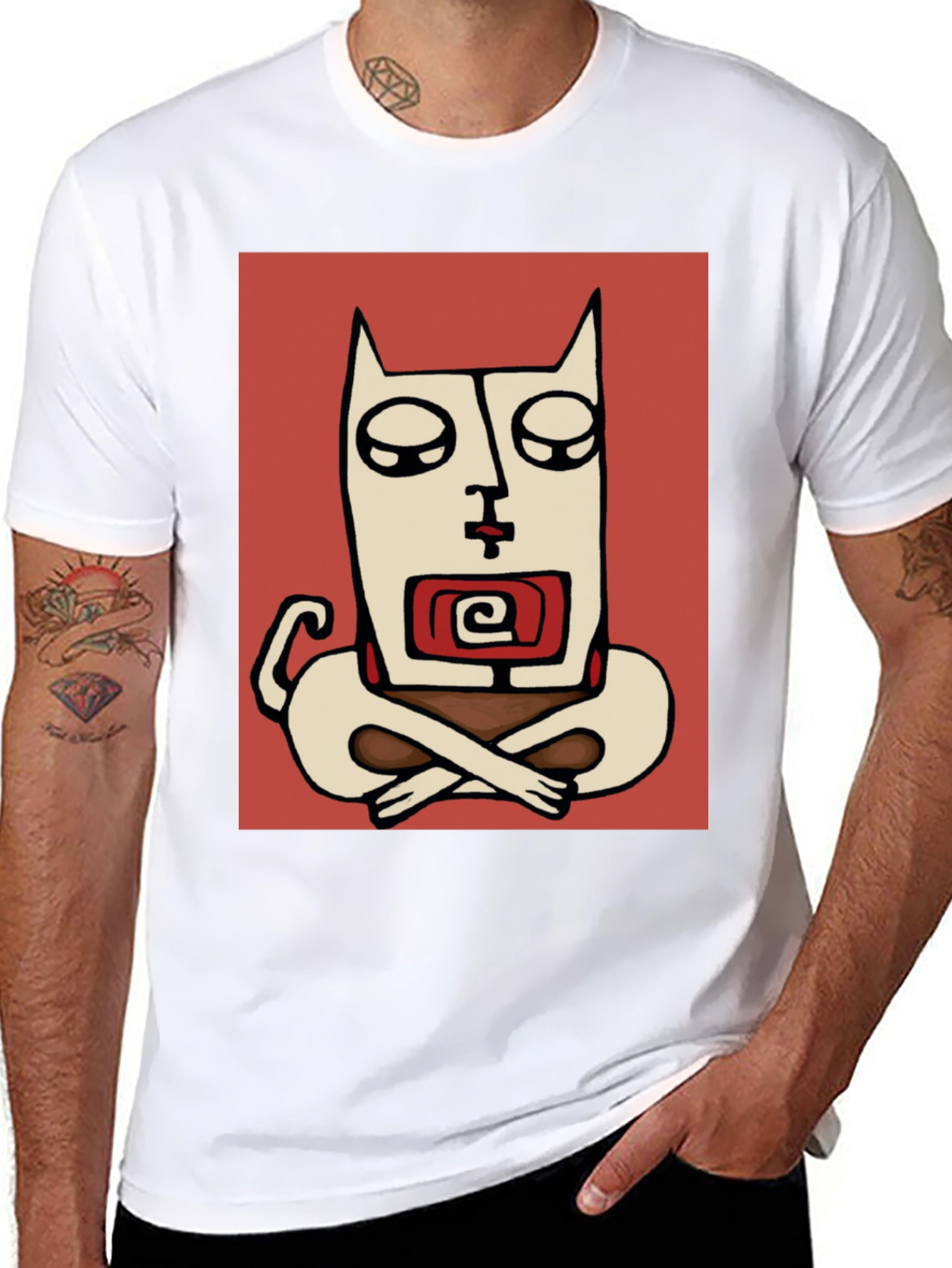 Abstract Meditating Cat Graphic Tee