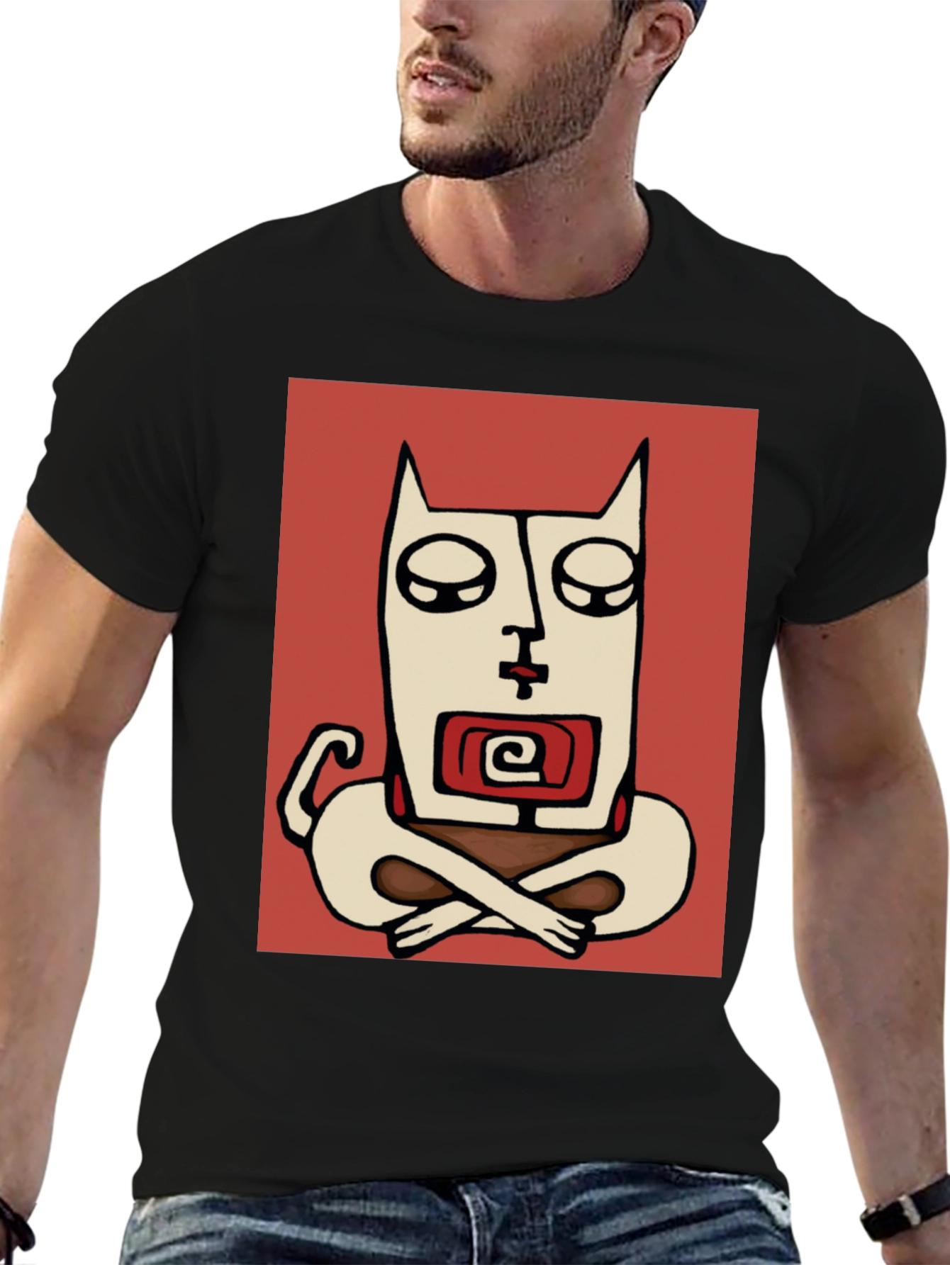 Abstract Meditating Cat Graphic Tee