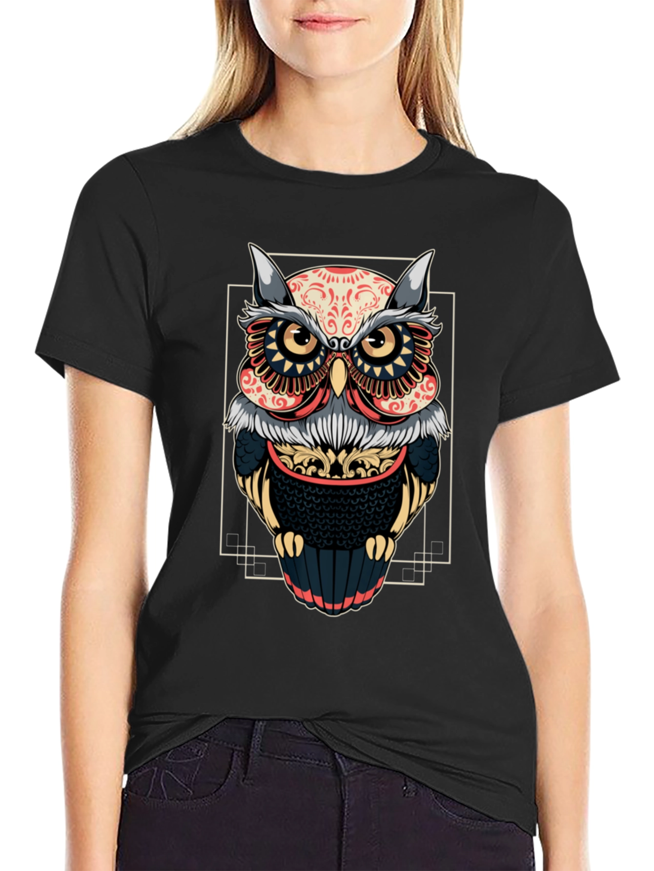 Owl Graphic Black T-Shirt - Stylish Bird Design