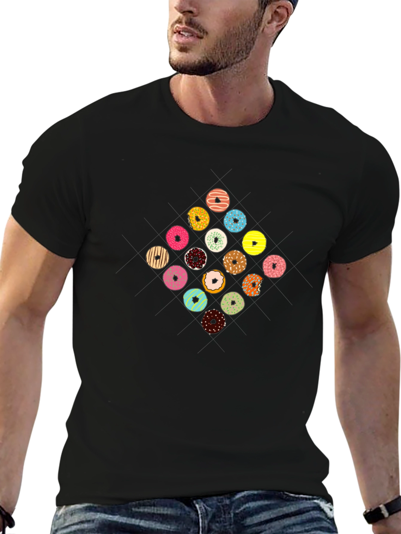 Donut Pattern Black T-Shirt