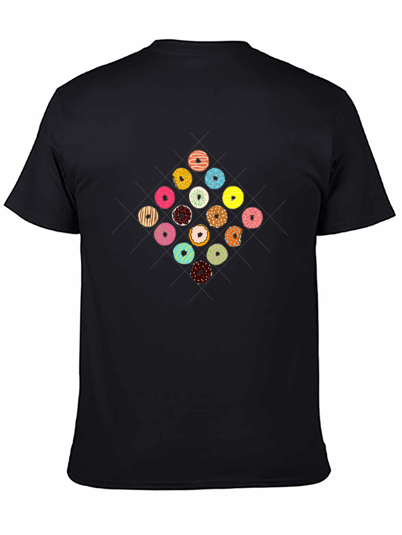 Donut Pattern Black T-Shirt