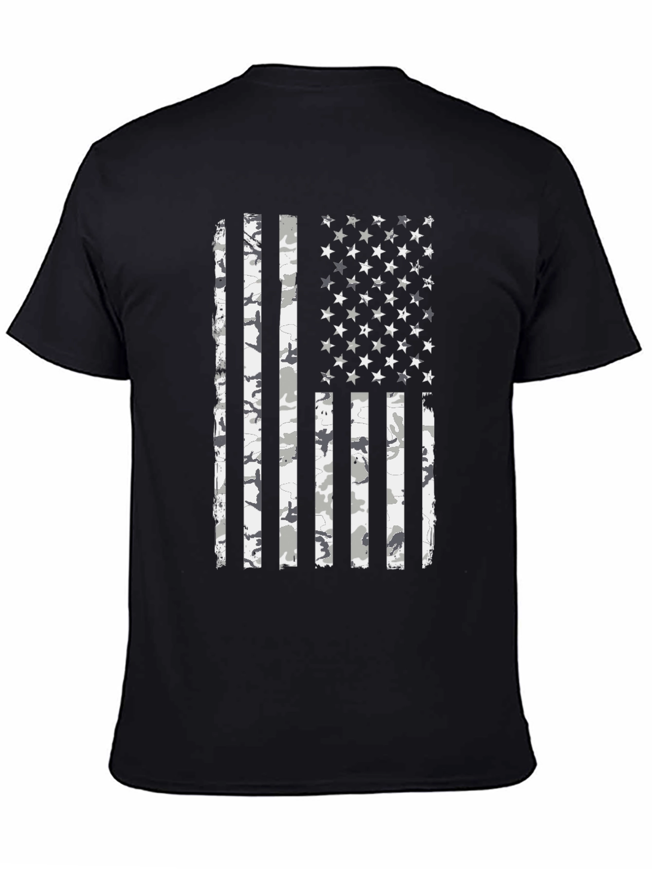 Distressed American Flag Camo Print Black T-Shirt